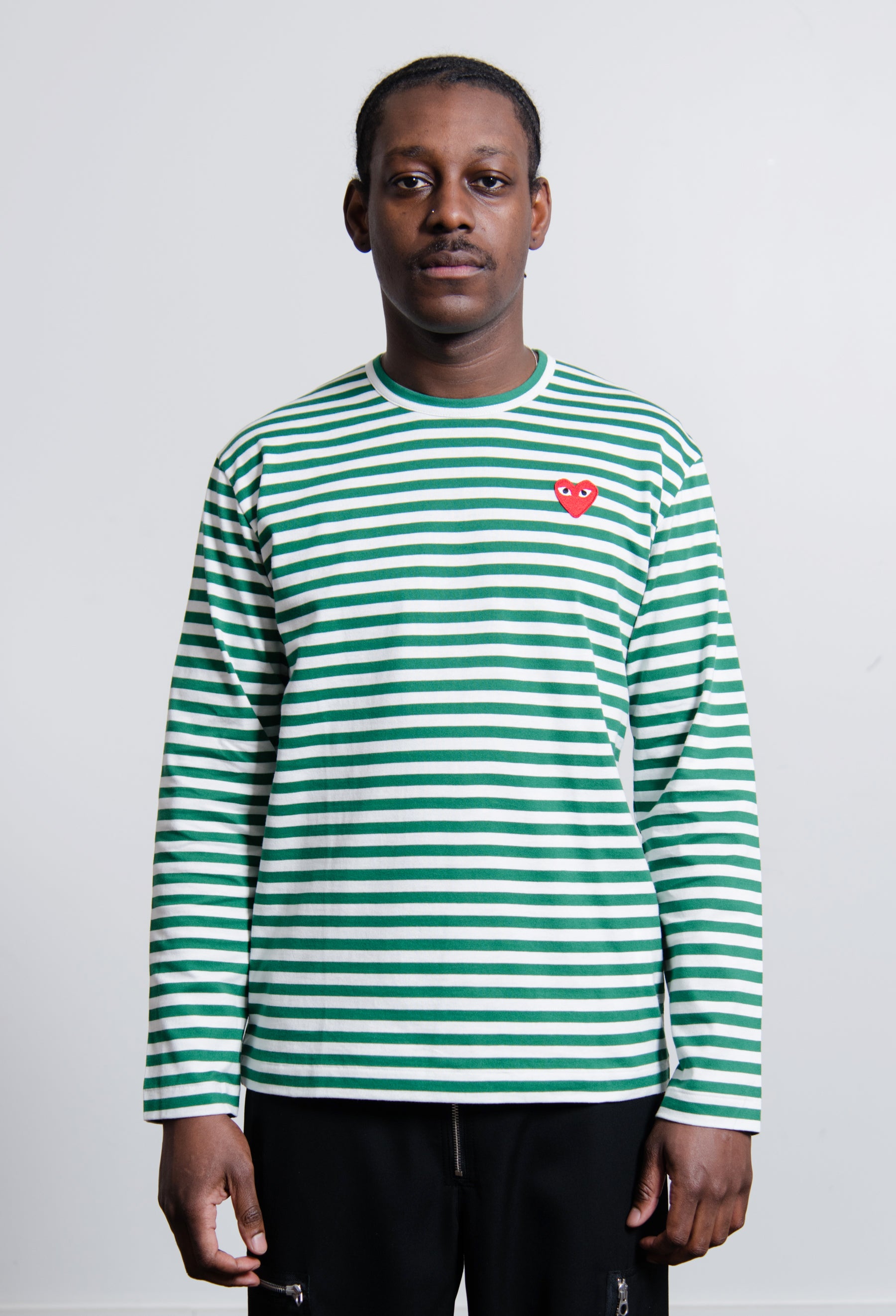 Long Sleeve Striped Emblem Tee Green T164