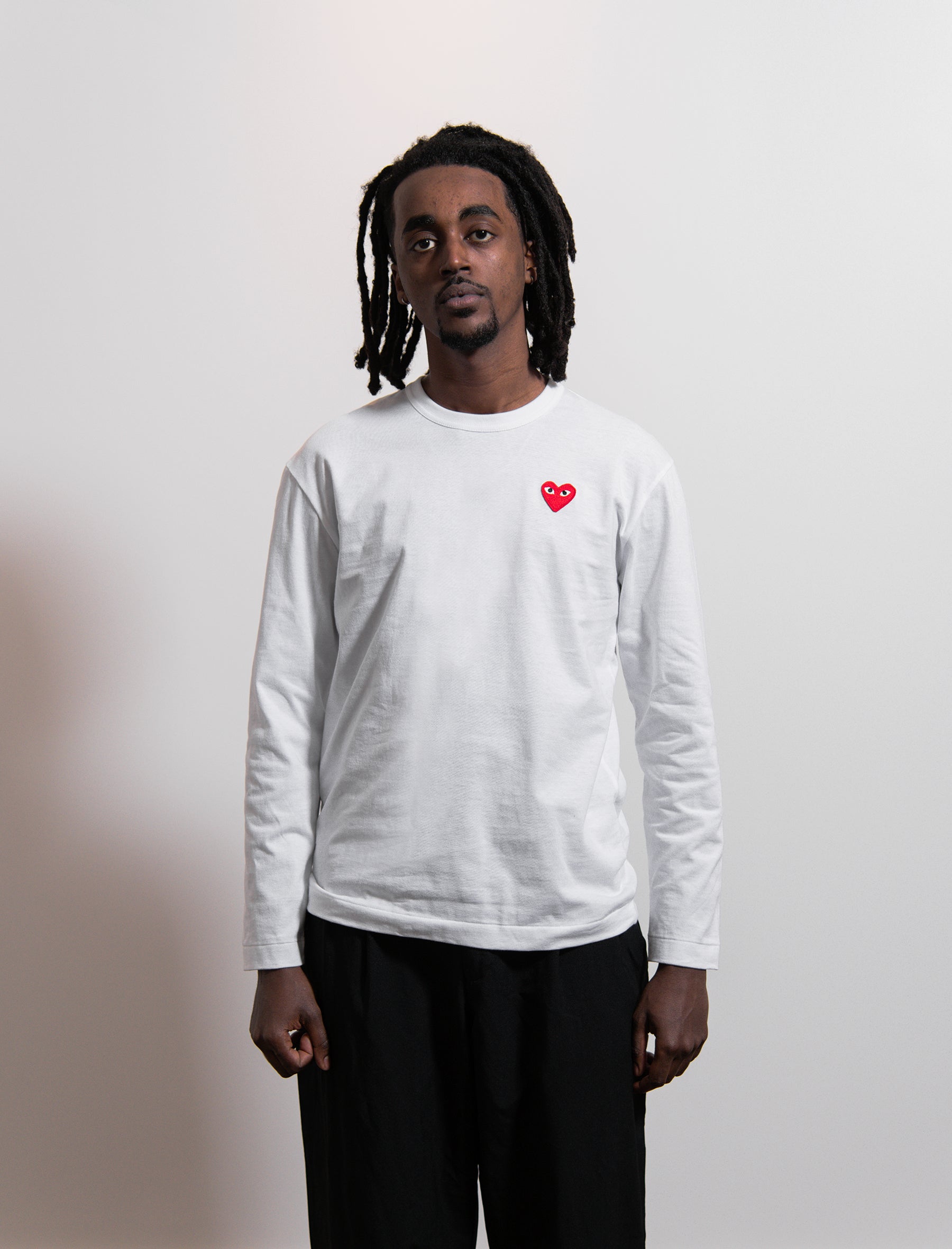 CDG PLAY Long Sleeve Emblem Tee White/Red