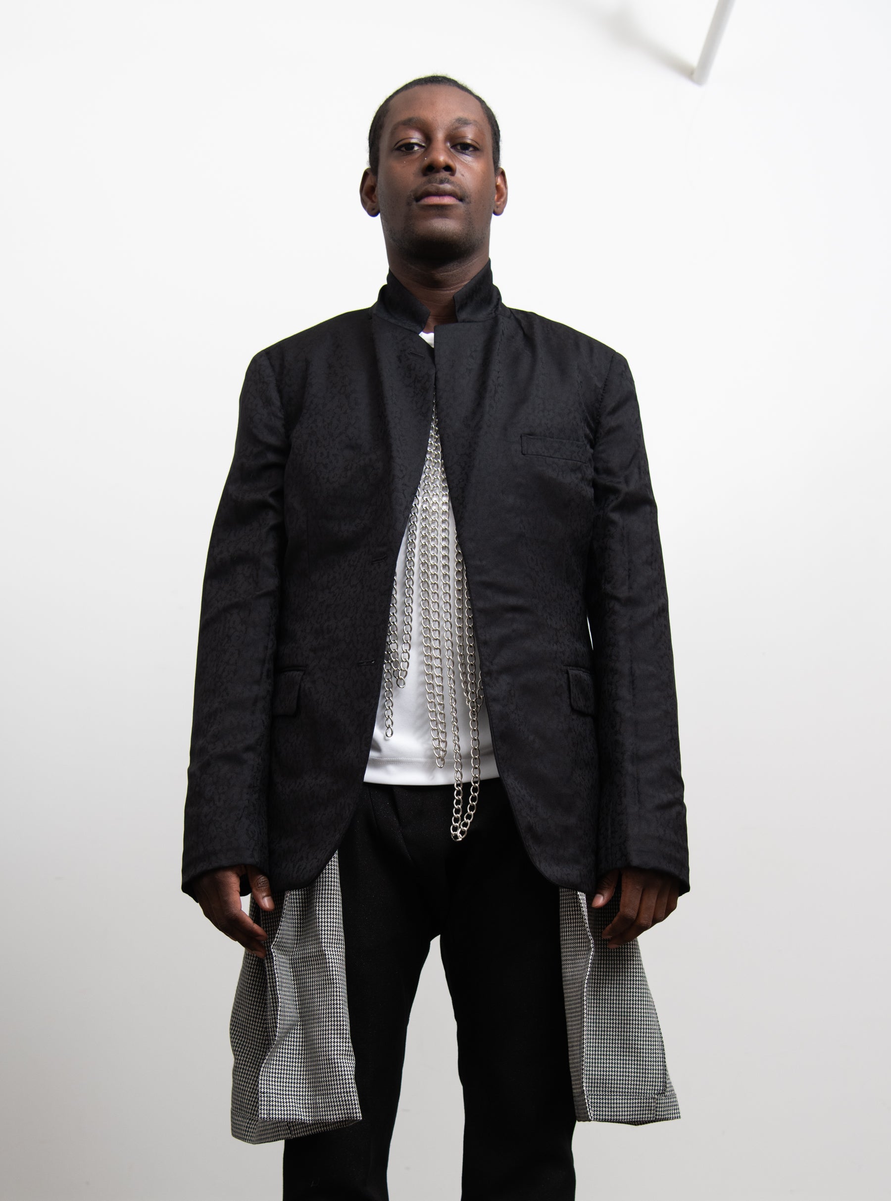 Wool Jacquard Houndstooth Check Jacket Black/Natural J002
