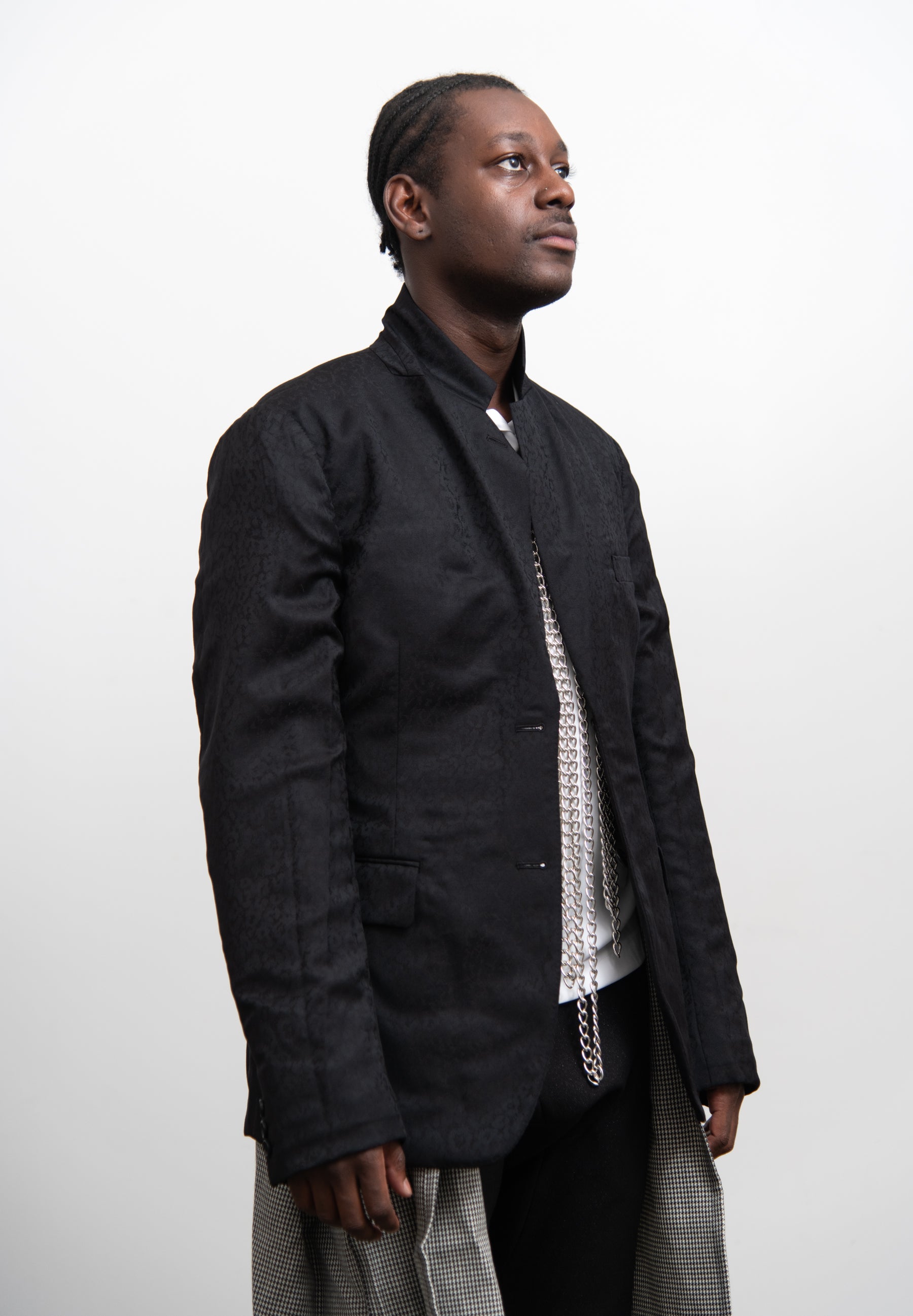 Wool Jacquard Houndstooth Check Jacket Black/Natural J002
