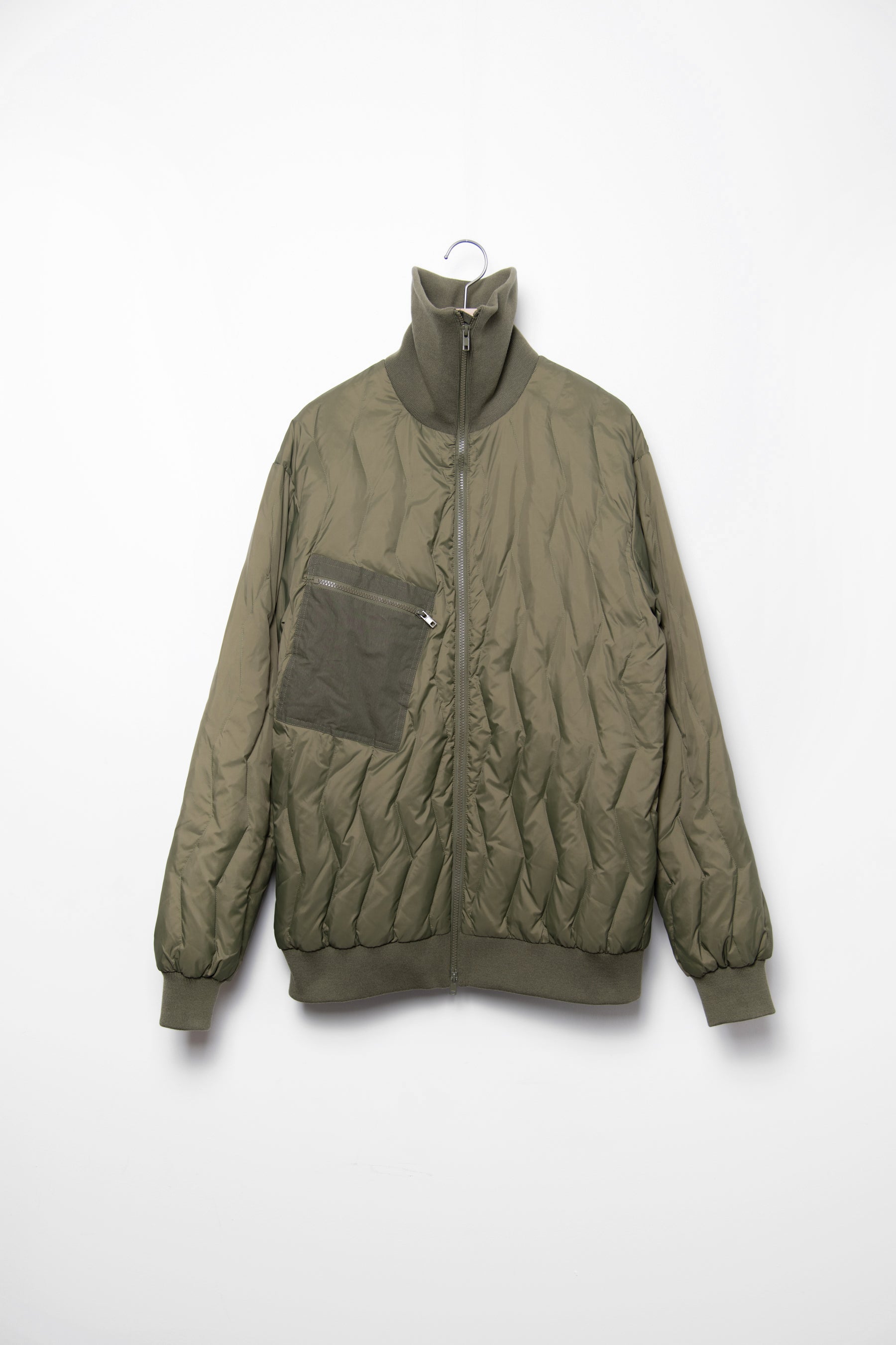 Zig Zag Quilt High Neck Bomber Olive