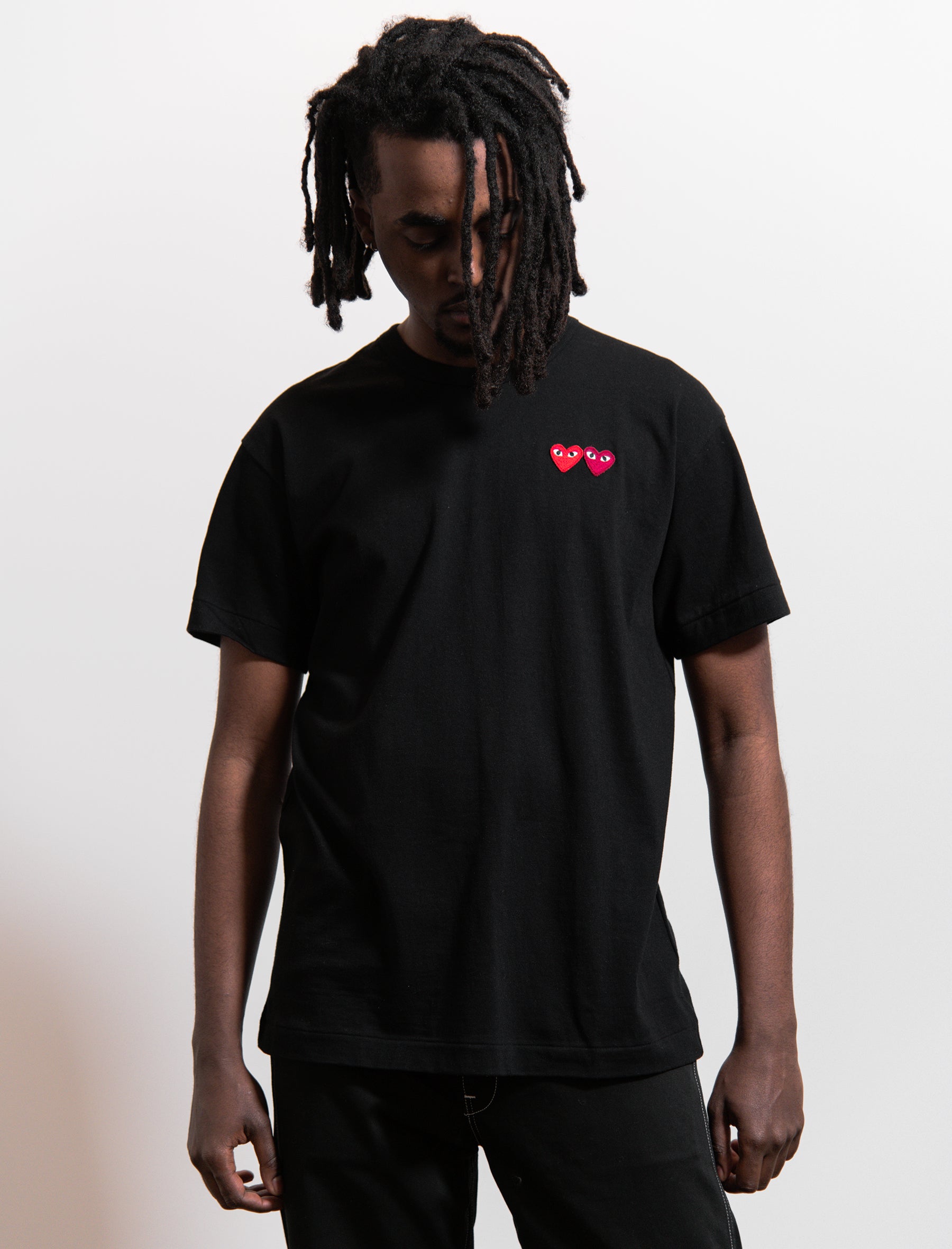 CDG PLAY Short Sleeve Double Emblem Tee Black