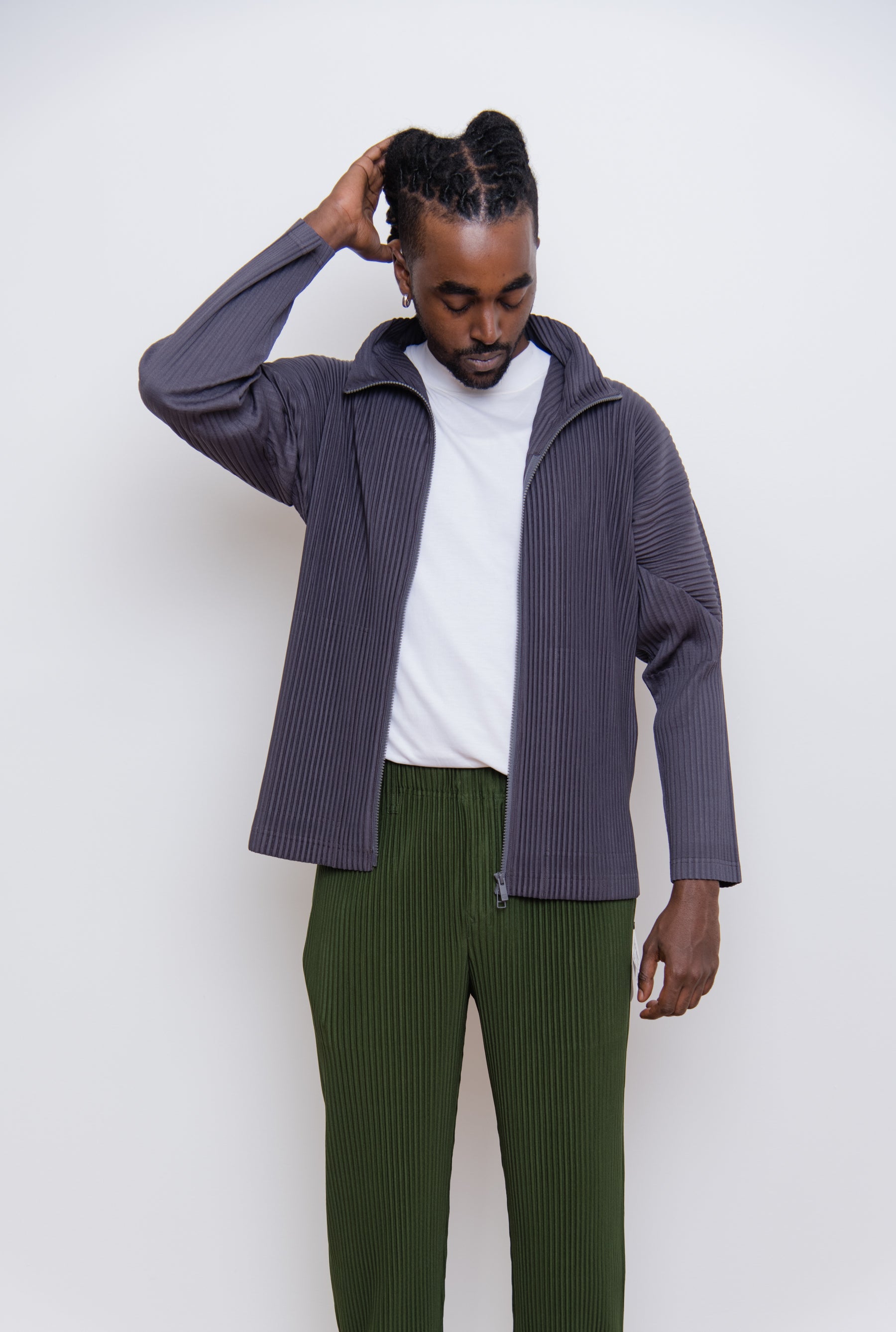 Colour Pleats Zip Jacket Taupe Violet JL190-85
