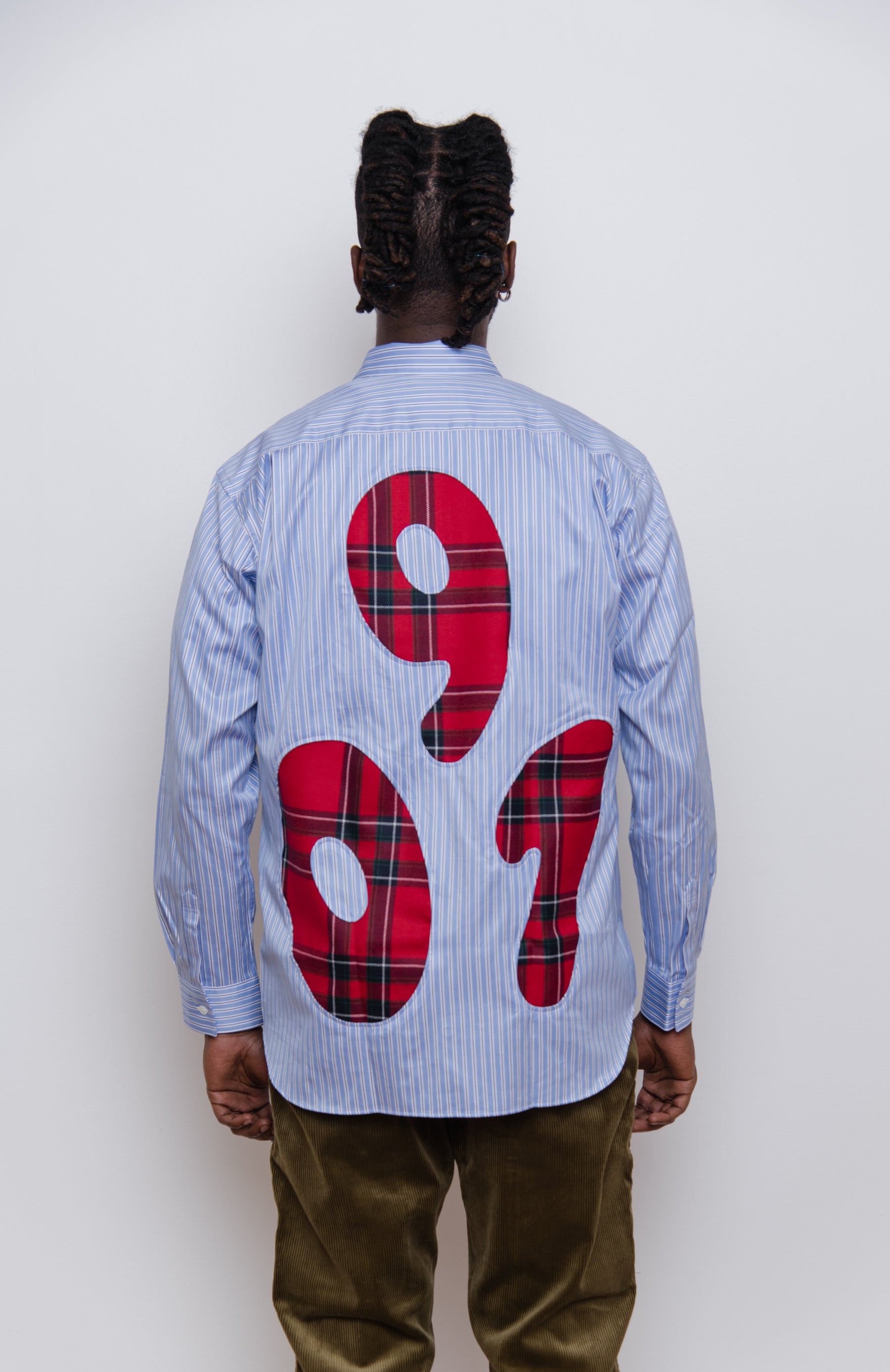 Tartan Numbering Striped Shirt Blue/Red FJ-B016
