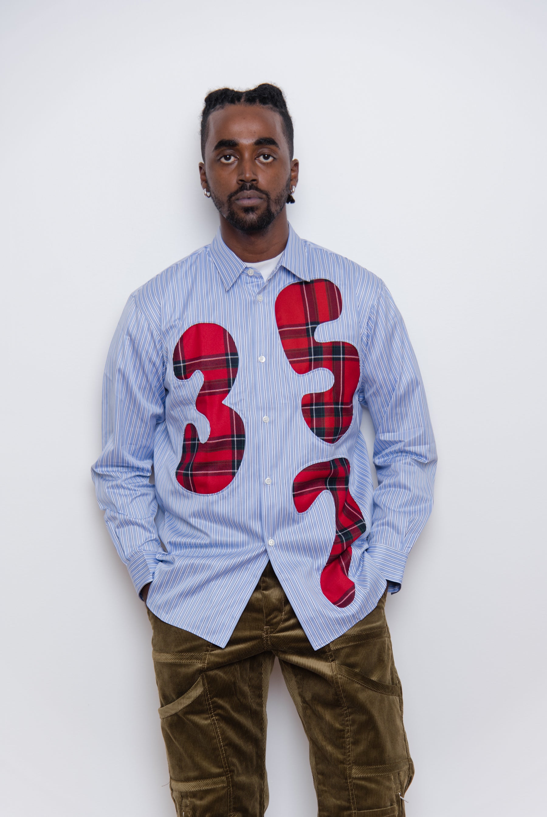 Tartan Numbering Striped Shirt Blue/Red FJ-B016