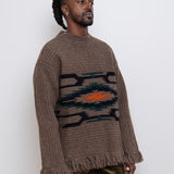 Wool Jacquard Half Cardigan Sweater Camel WJ-N013