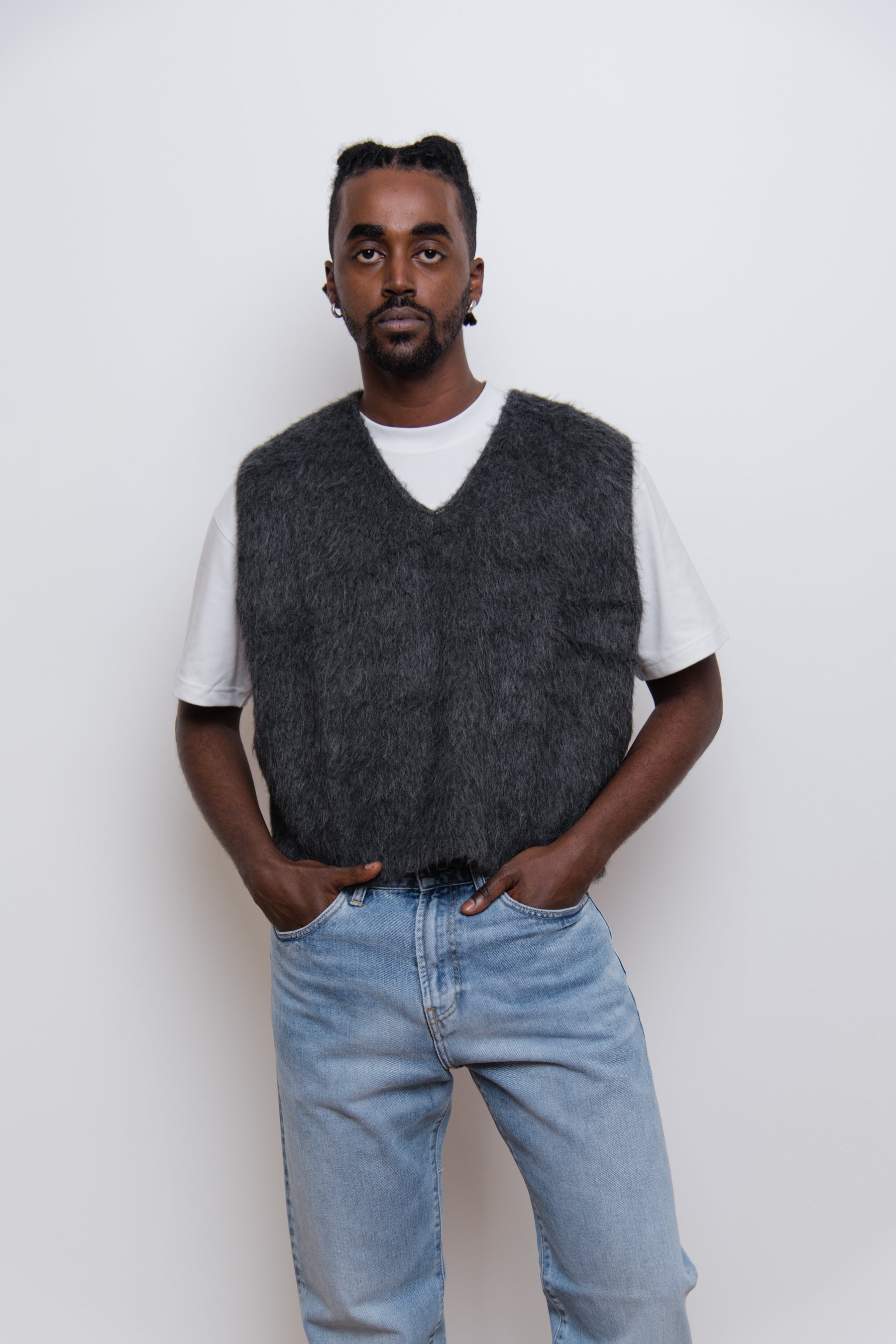 Double Lock Alpaca Vest Ash Grey