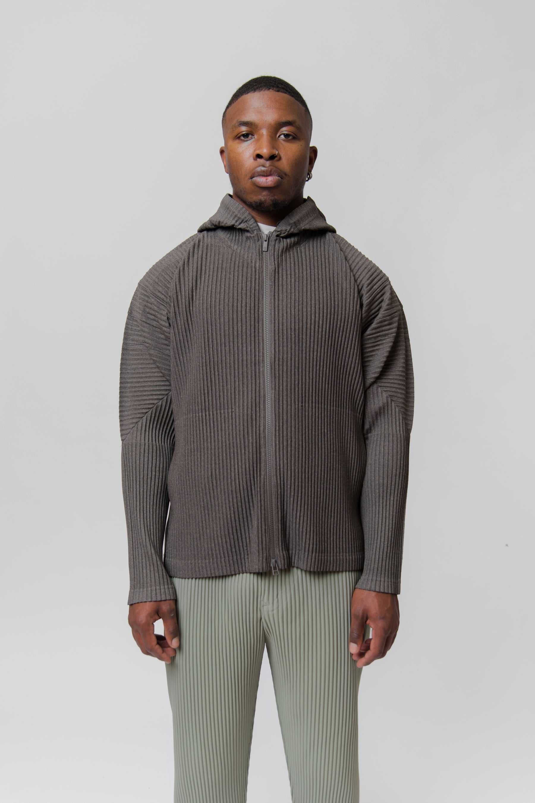 Heather Pleated Zip Hoodie Grey JL180-12