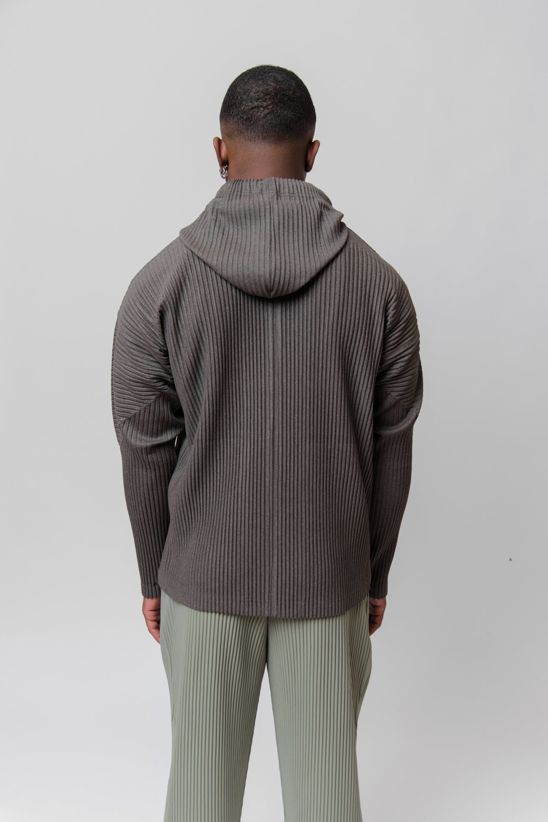 Heather Pleated Zip Hoodie Grey JL180-12