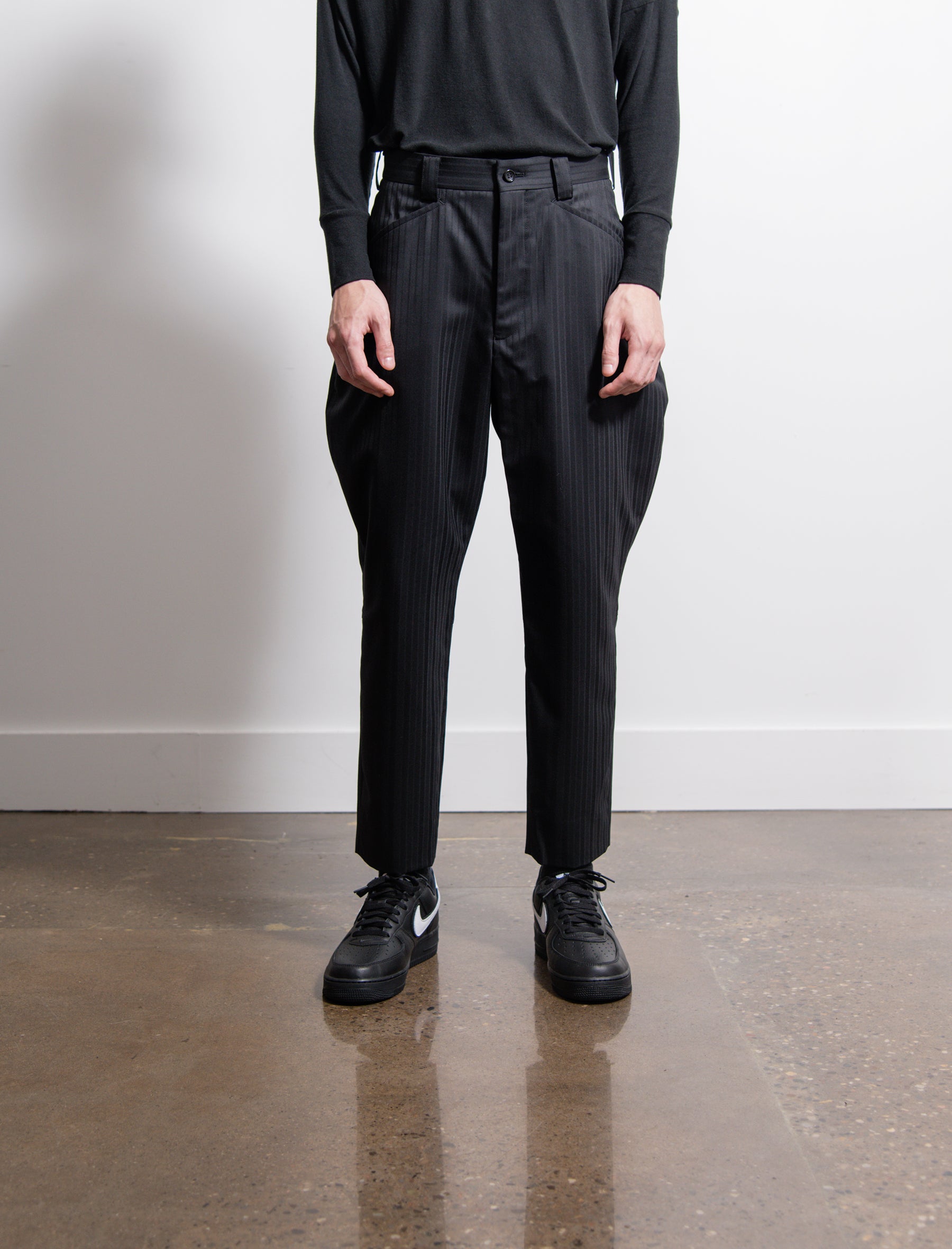 Wool Dobby Shadow Stripe Trouser Black