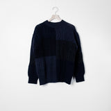 Shetland Wool Aran Pattern Knit Sweater Navy N007