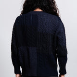 Shetland Wool Aran Pattern Knit Sweater Navy N007