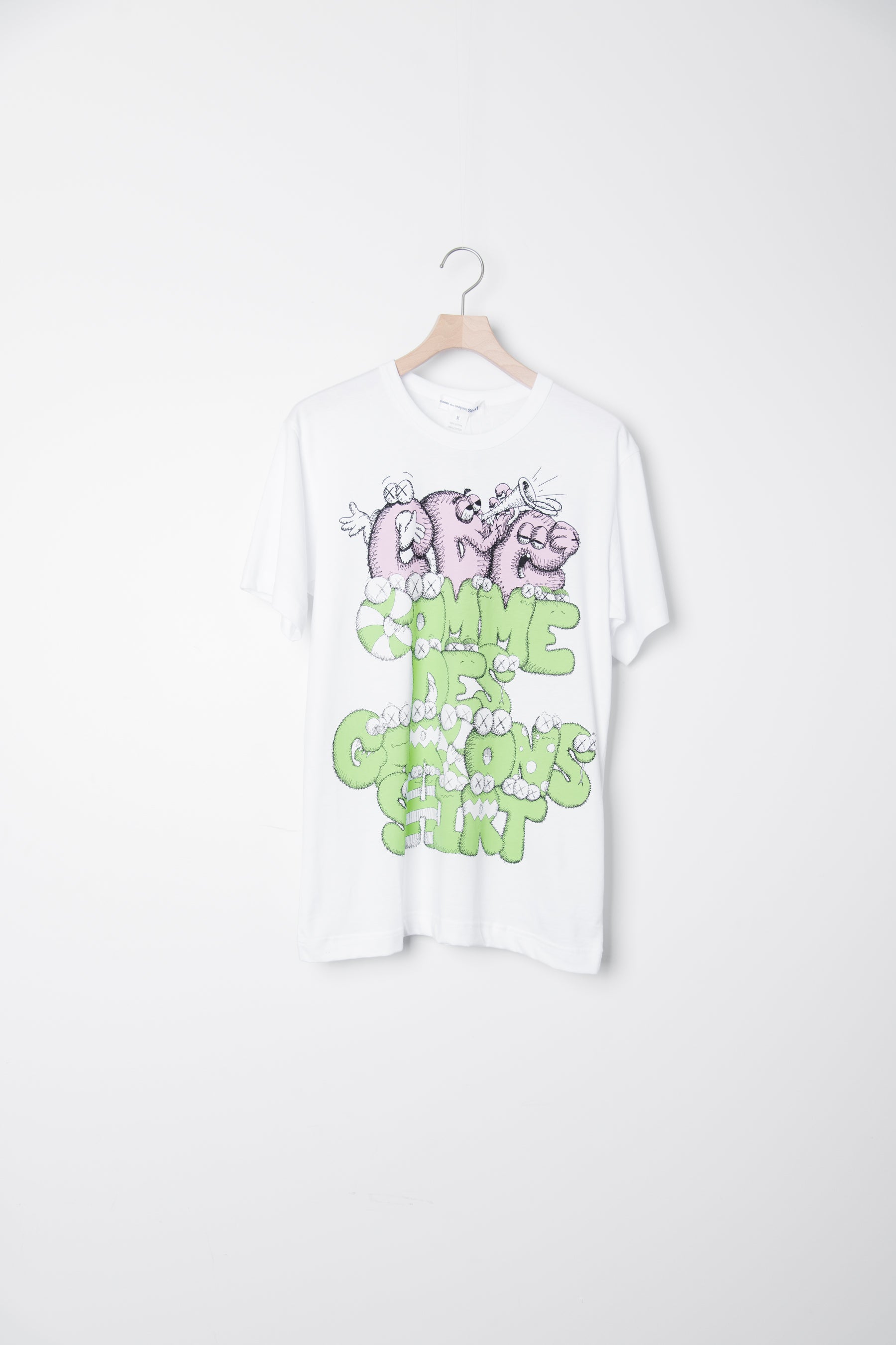 Kaws CDG Logo Tee White/Pink/Green T004