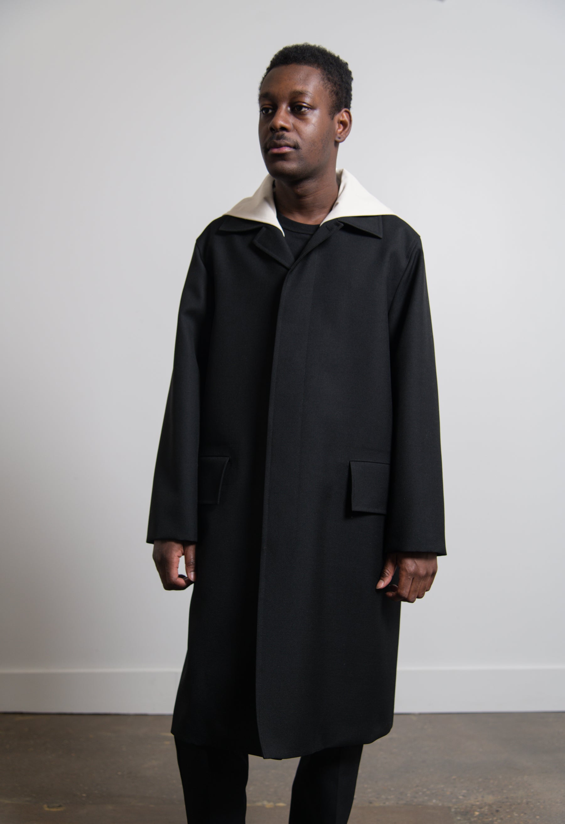 Stencil Print Sharp Wool Serge Coat Black