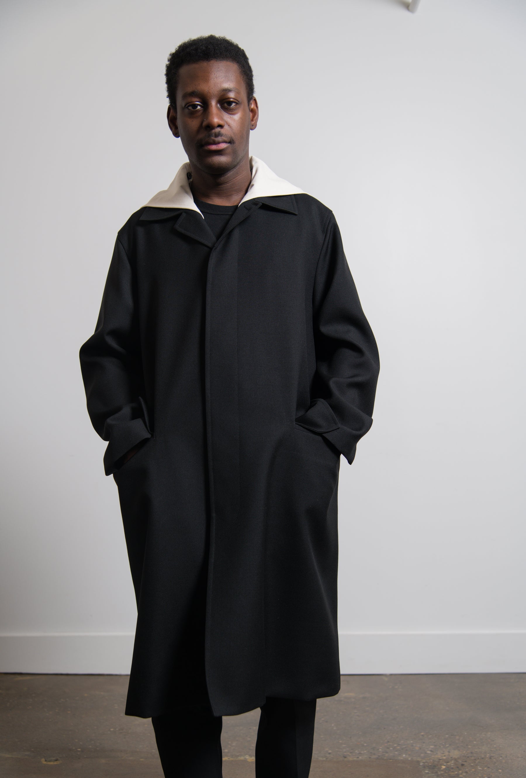 Stencil Print Sharp Wool Serge Coat Black