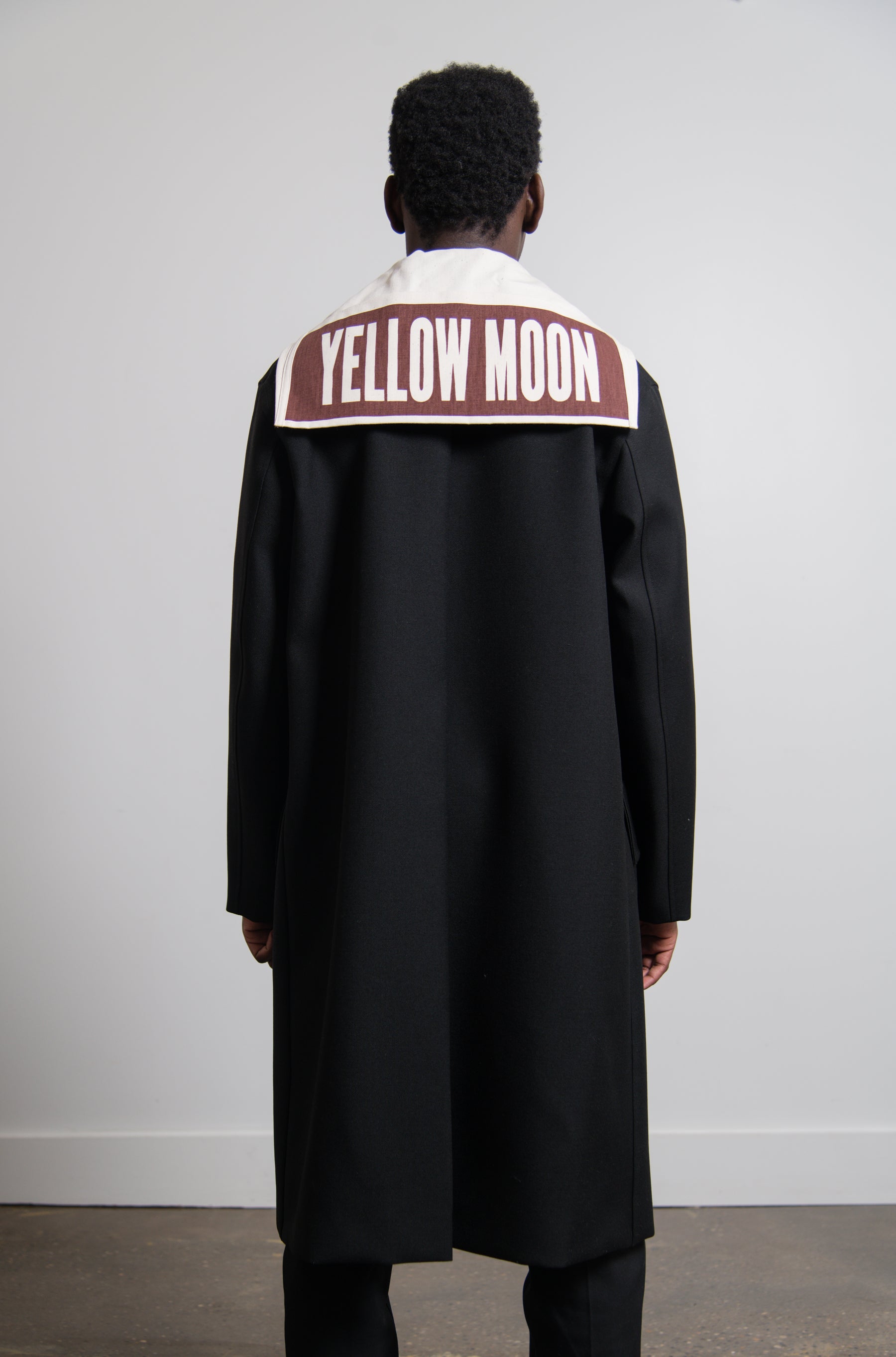 Stencil Print Sharp Wool Serge Coat Black