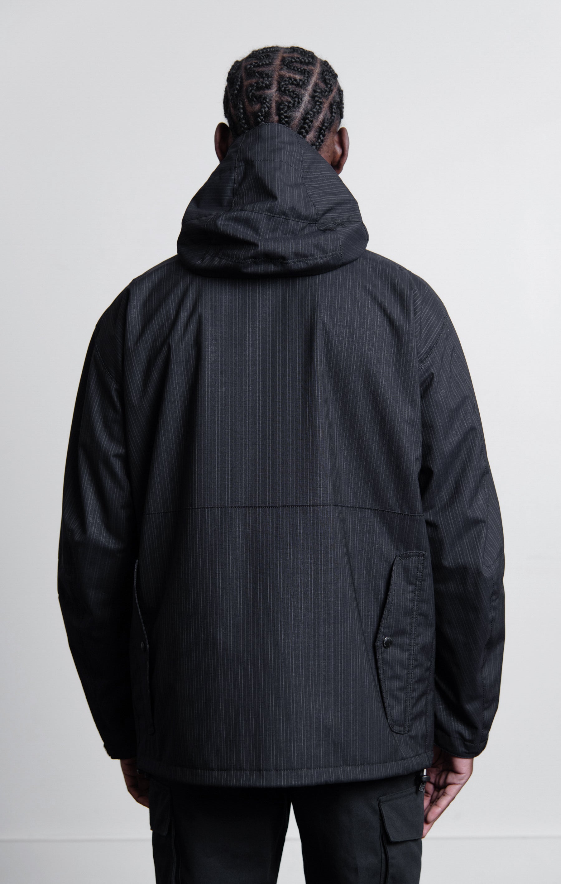 Wool Stripe Laminated Utility Jacket Black/Grey J007