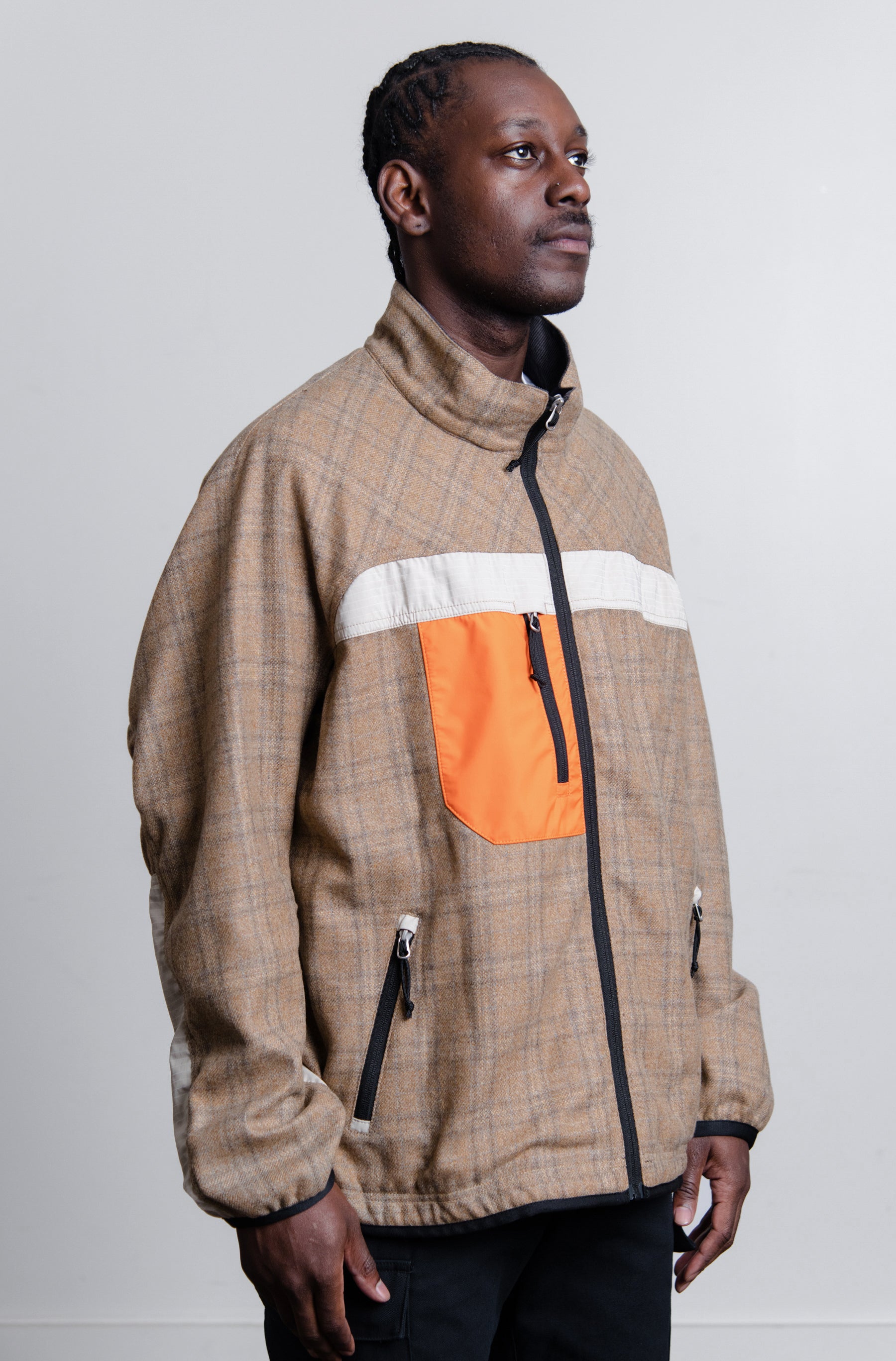 Wool Check Rip-Stop Jacket Beige/Brown/Orange J039