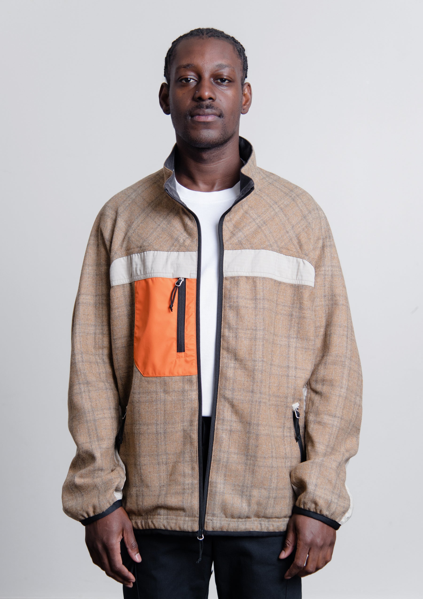 Wool Check Rip-Stop Jacket Beige/Brown/Orange J039