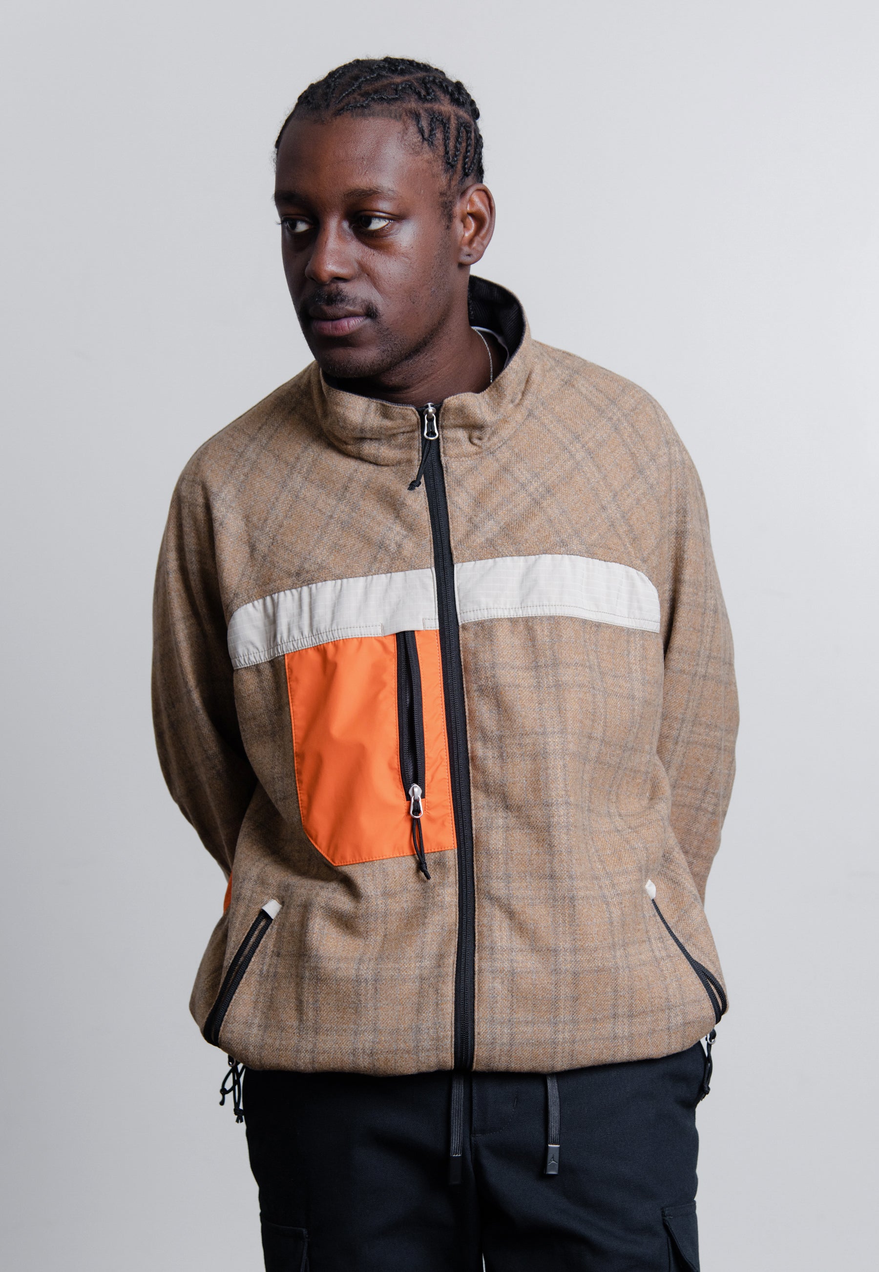 Wool Check Rip-Stop Jacket Beige/Brown/Orange J039