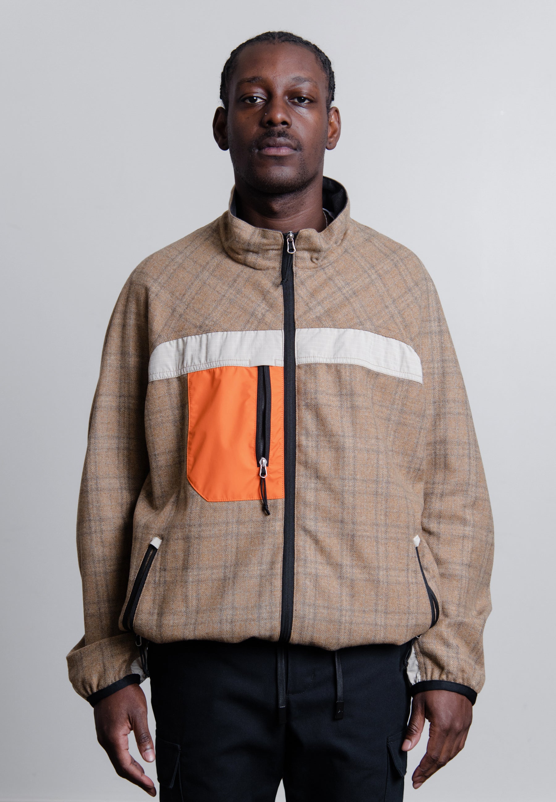 Wool Check Rip-Stop Jacket Beige/Brown/Orange J039