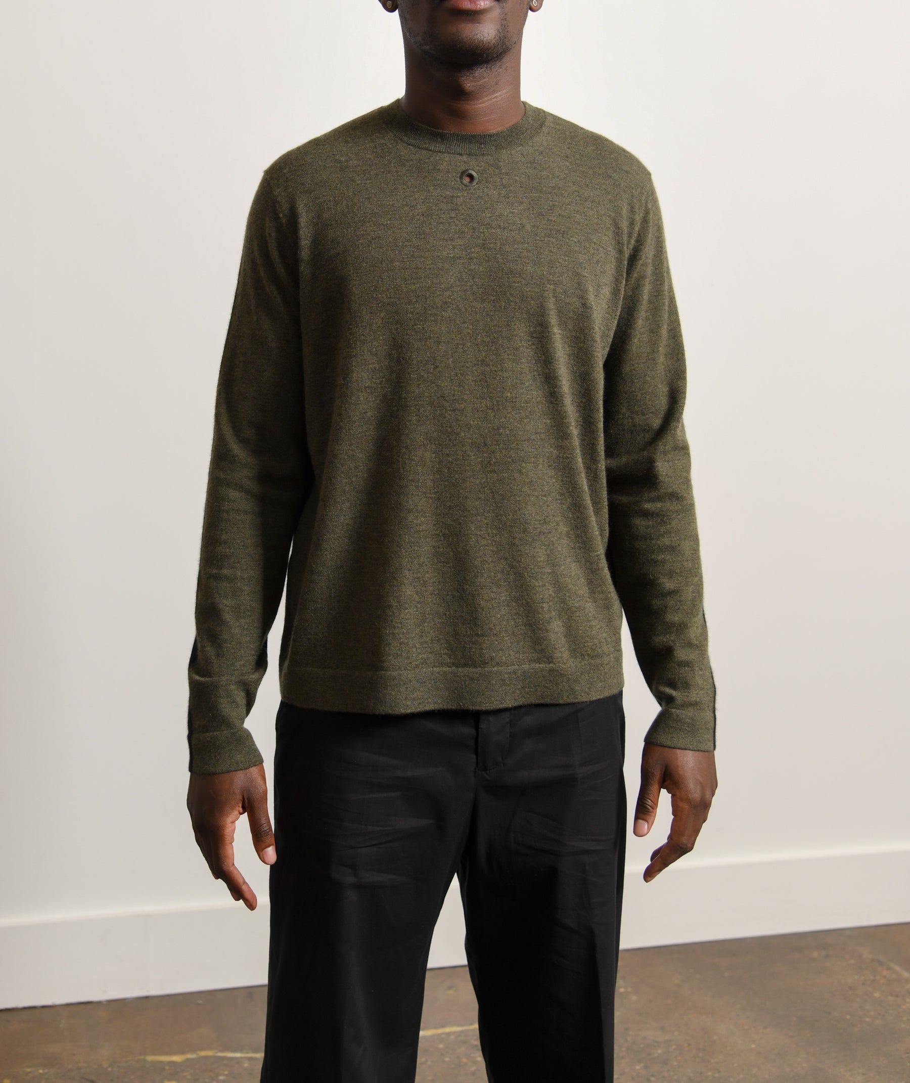 Contrast Cashmere Sweater Olive