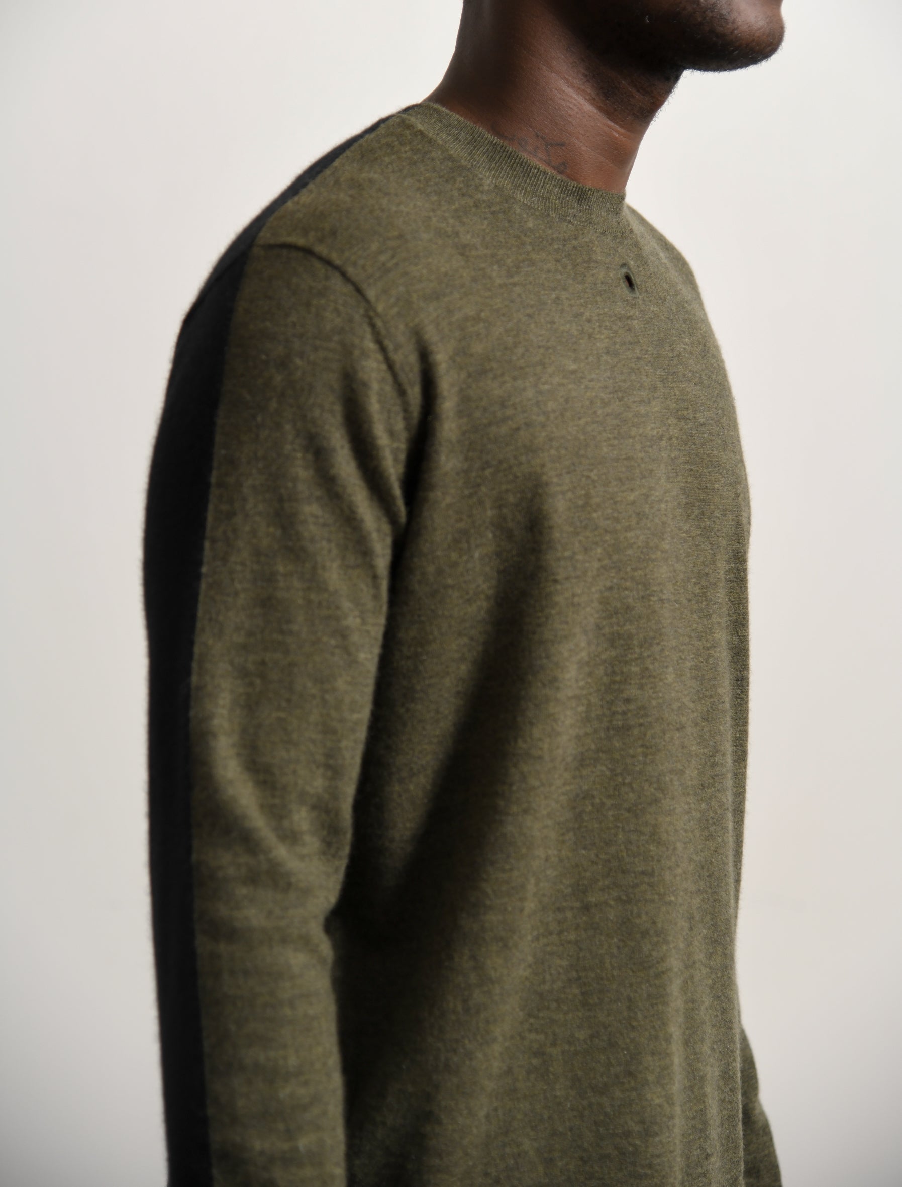 Contrast Cashmere Sweater Olive
