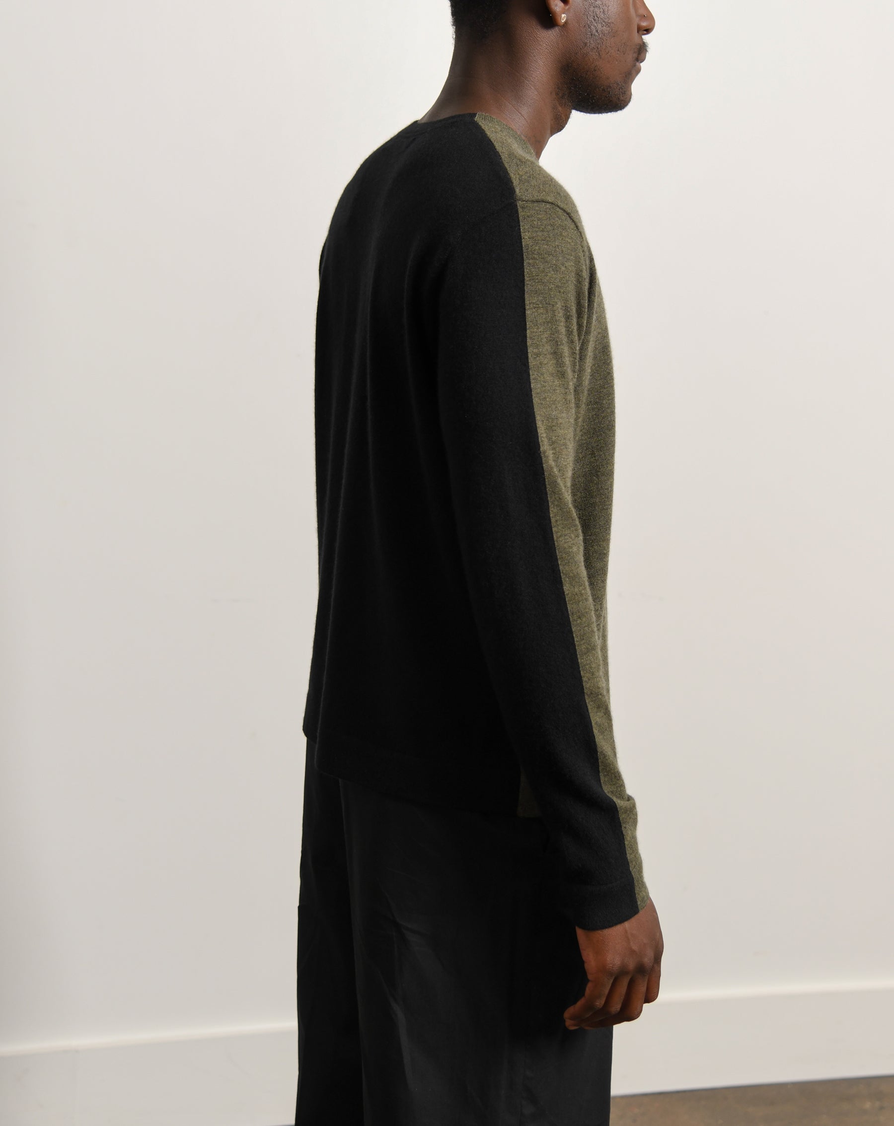Contrast Cashmere Sweater Olive