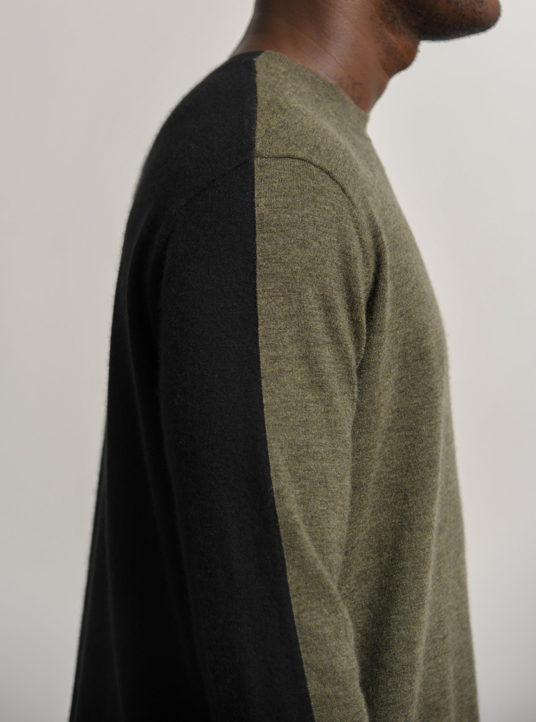 Contrast Cashmere Sweater Olive