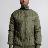 Zig Zag Quilt High Neck Bomber Olive