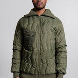 Zig Zag Quilt High Neck Bomber Olive