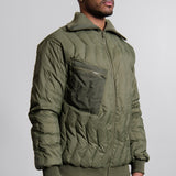 Zig Zag Quilt High Neck Bomber Olive