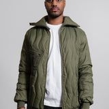 Zig Zag Quilt High Neck Bomber Olive