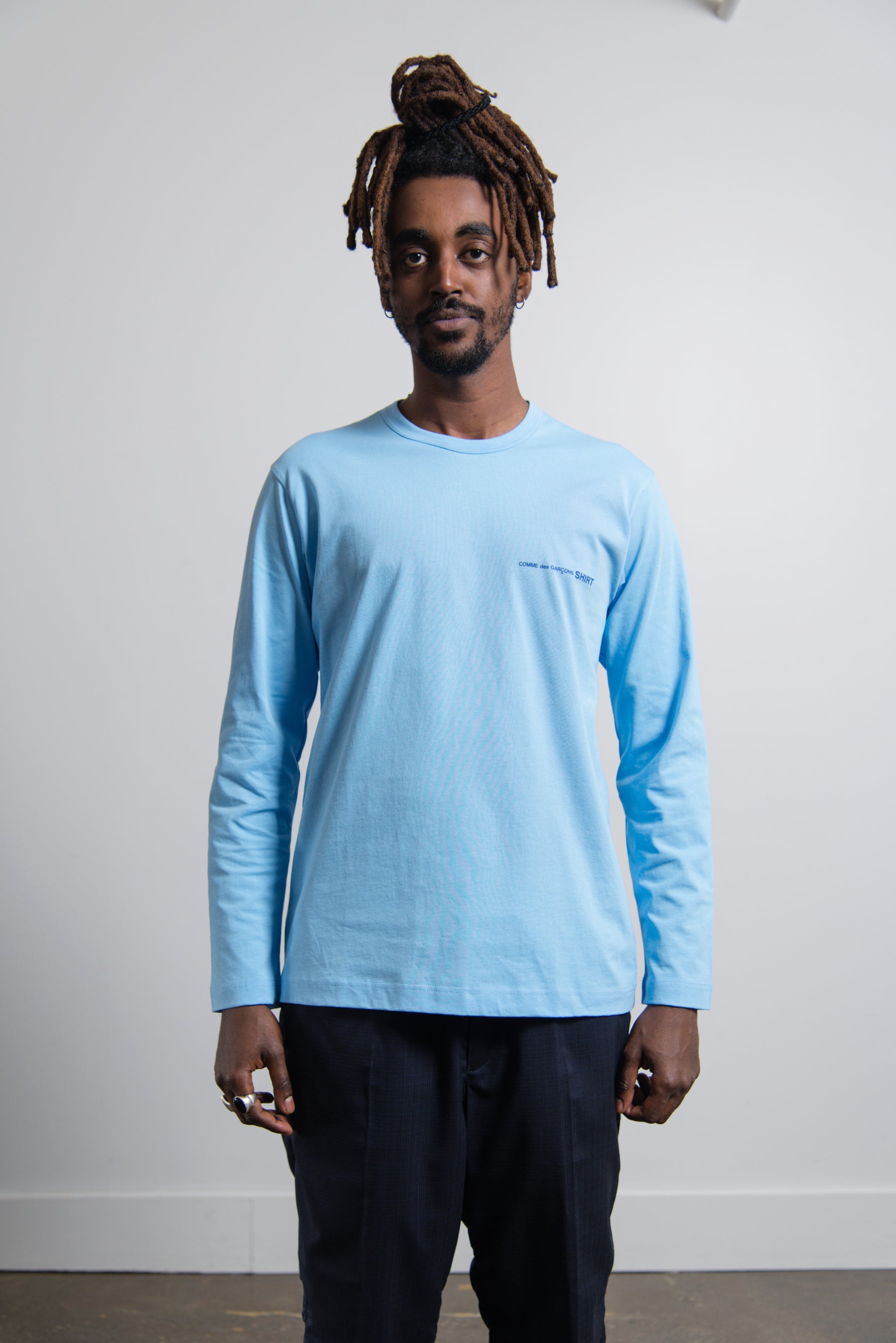 Long Sleeve Chest Print Logo Tee Blue T019