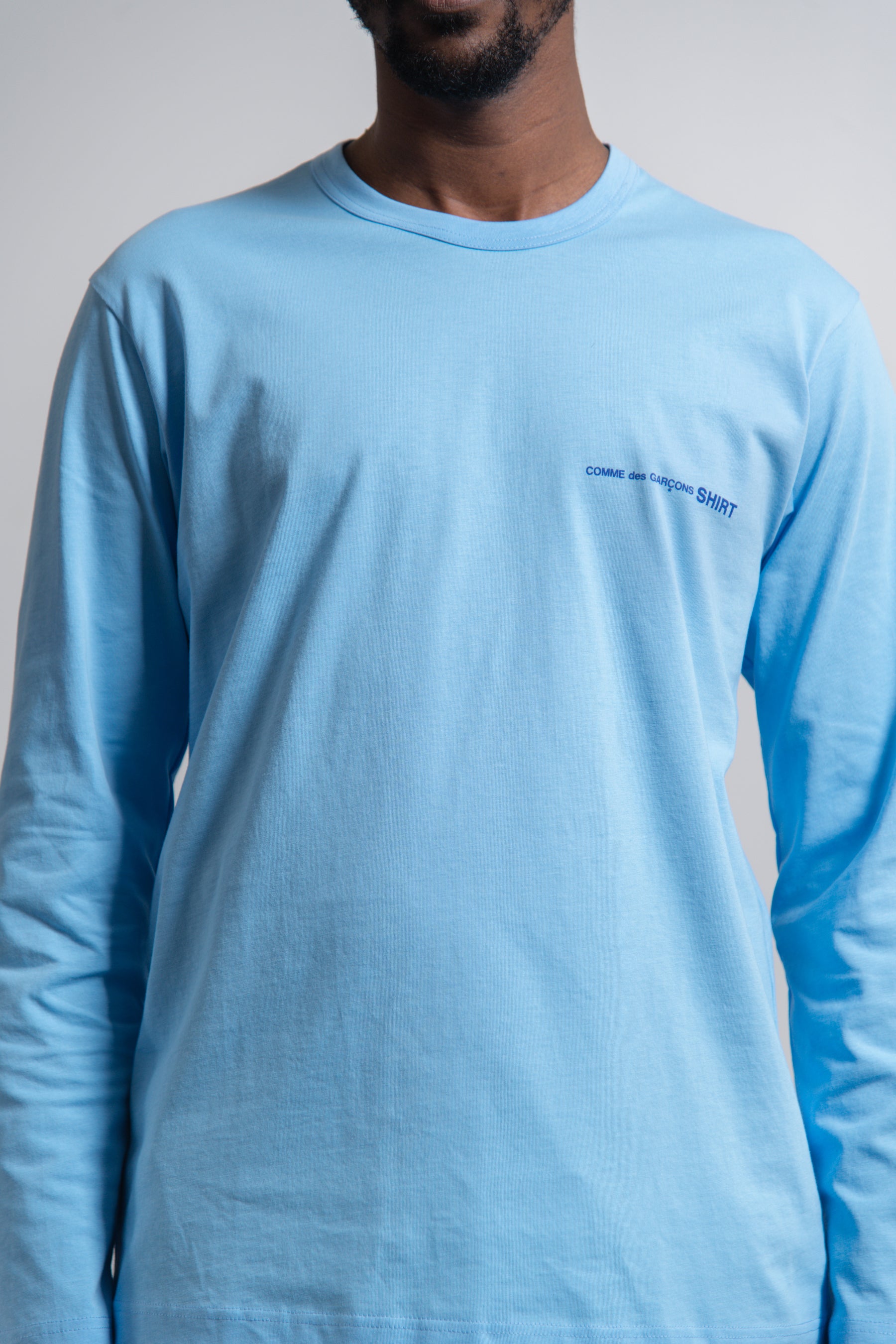 Long Sleeve Chest Print Logo Tee Blue T019