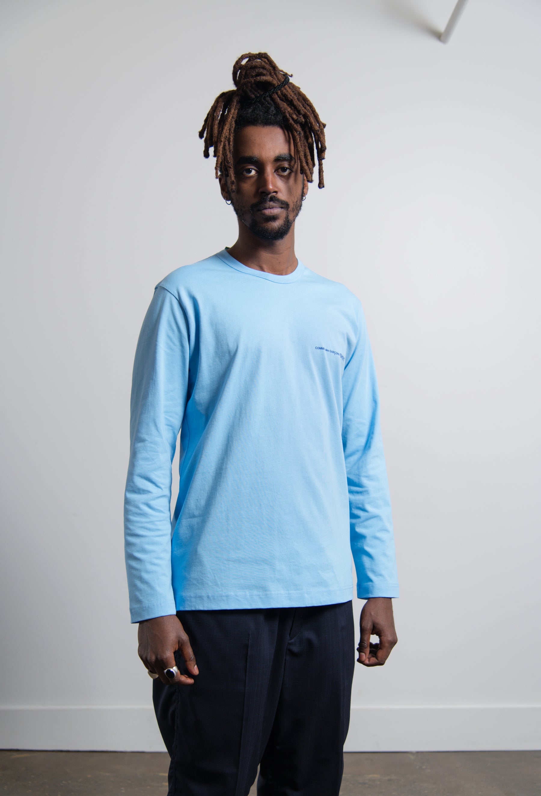 Long Sleeve Chest Print Logo Tee Blue T019