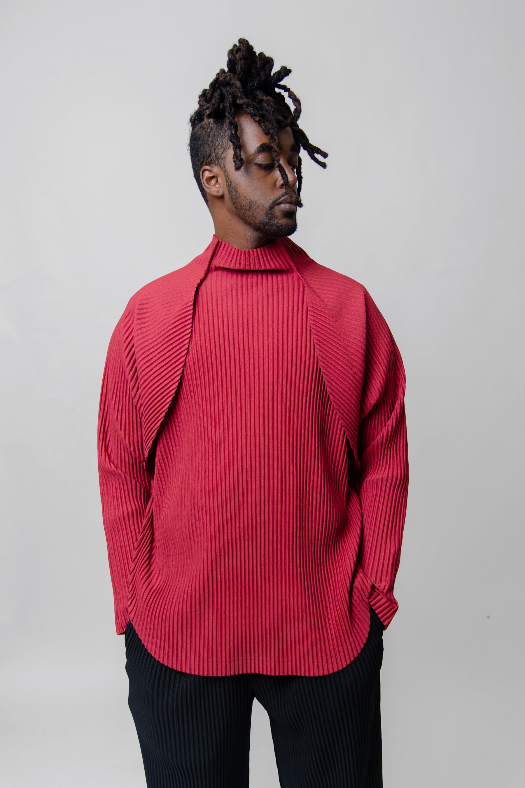 Vase Pleated Pullover Sweater Plum Red JK142-27