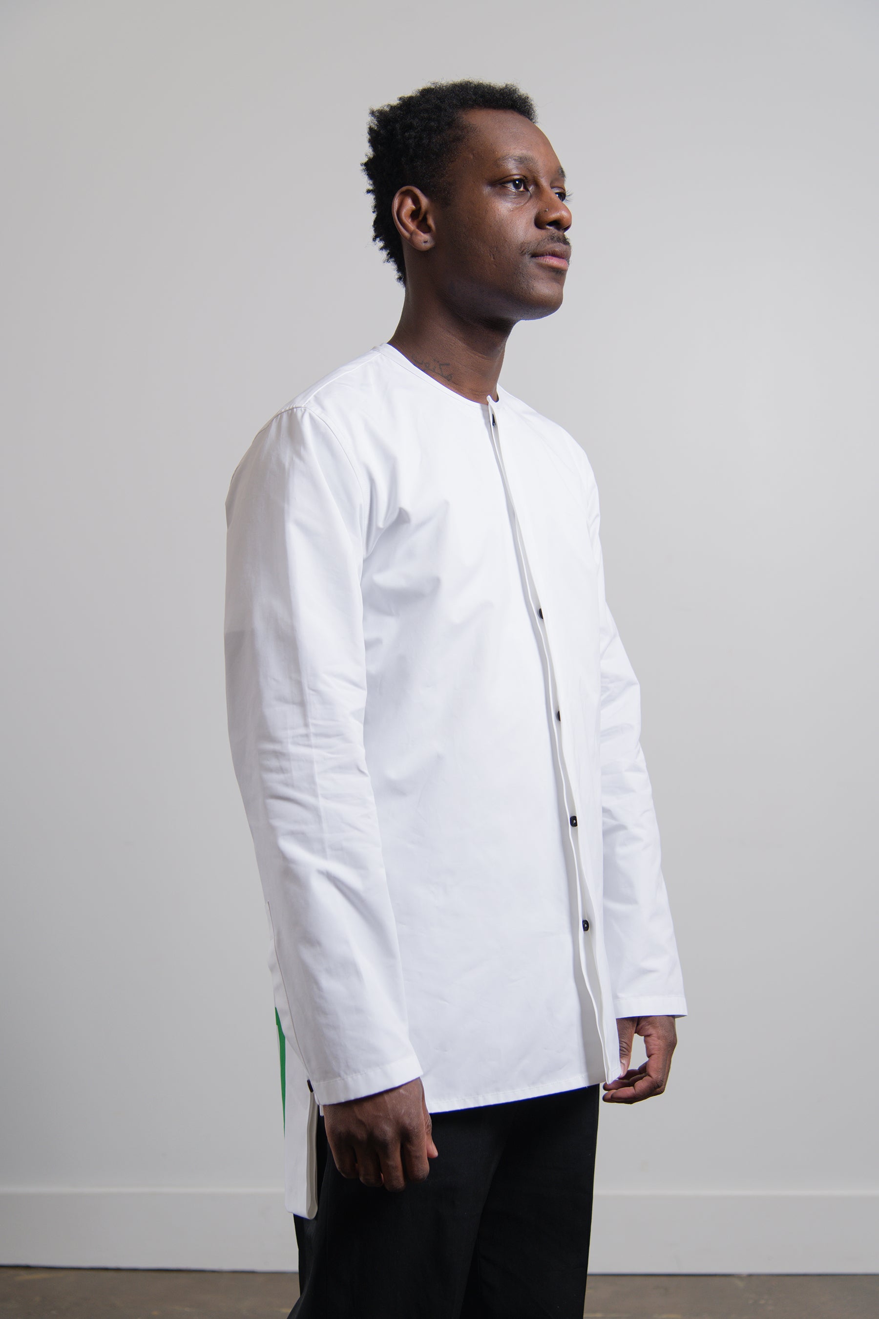 Heavy Organic Cotton Poplin Print Shirt White
