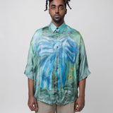 Printed Button-Up Shirt Sage Green/Light Blue SHIR000651