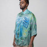 Printed Button-Up Shirt Sage Green/Light Blue SHIR000651