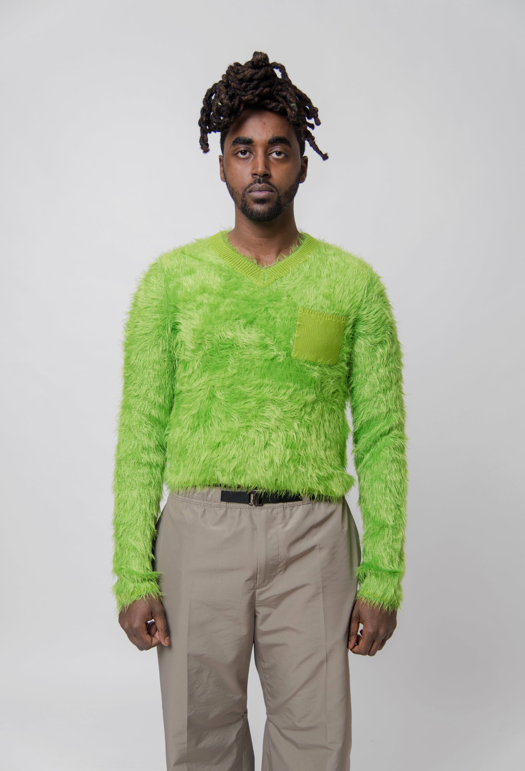 Fluffy V-Neck Sweater Apple Green KNIT000376 – NOMAD