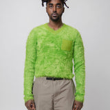 Fluffy V-Neck Sweater Apple Green KNIT000376