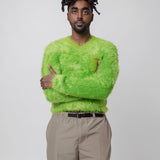 Fluffy V-Neck Sweater Apple Green KNIT000376