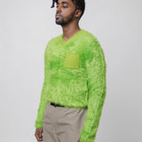 Fluffy V-Neck Sweater Apple Green KNIT000376