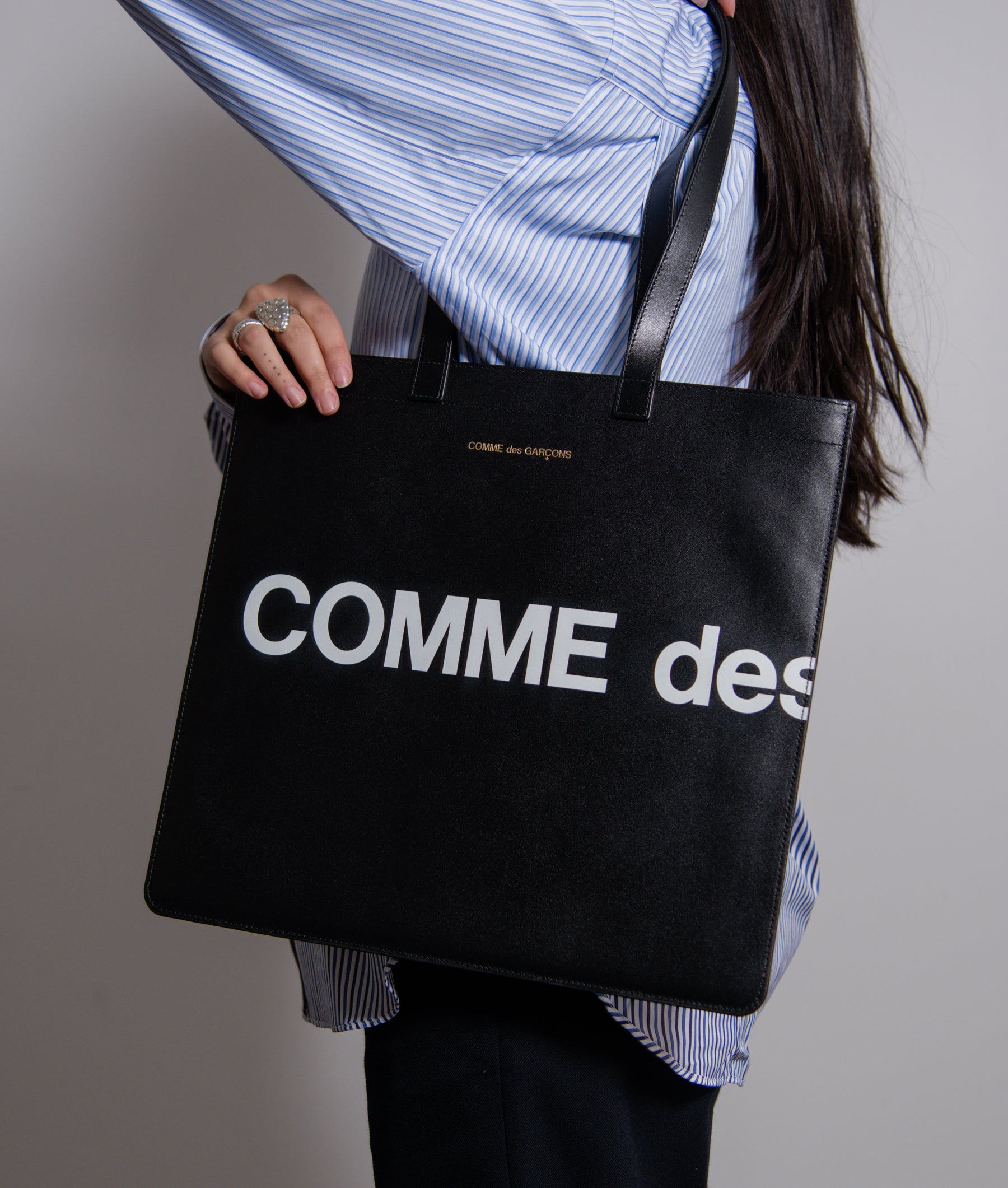 Comme des Garçons Huge Logo Leather Tote - Black