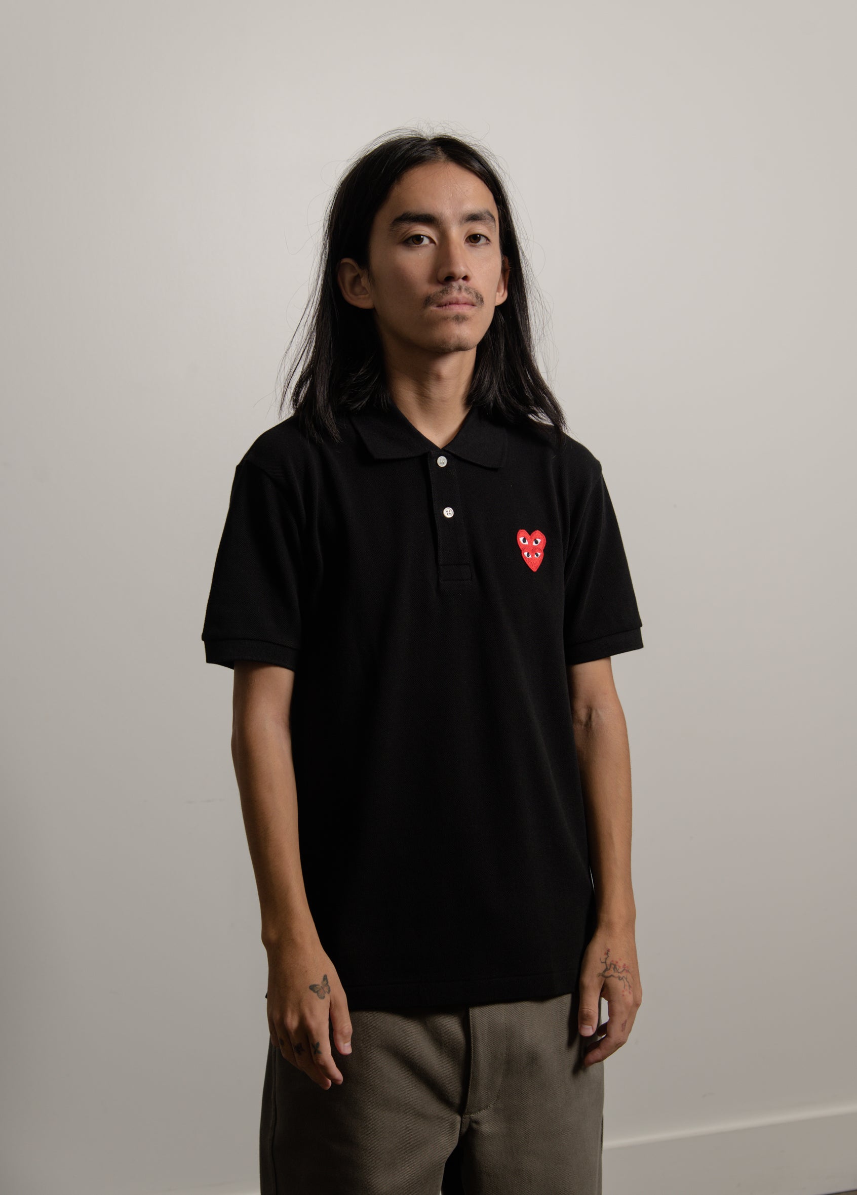 Layered Double Emblem Polo Black/Red T290