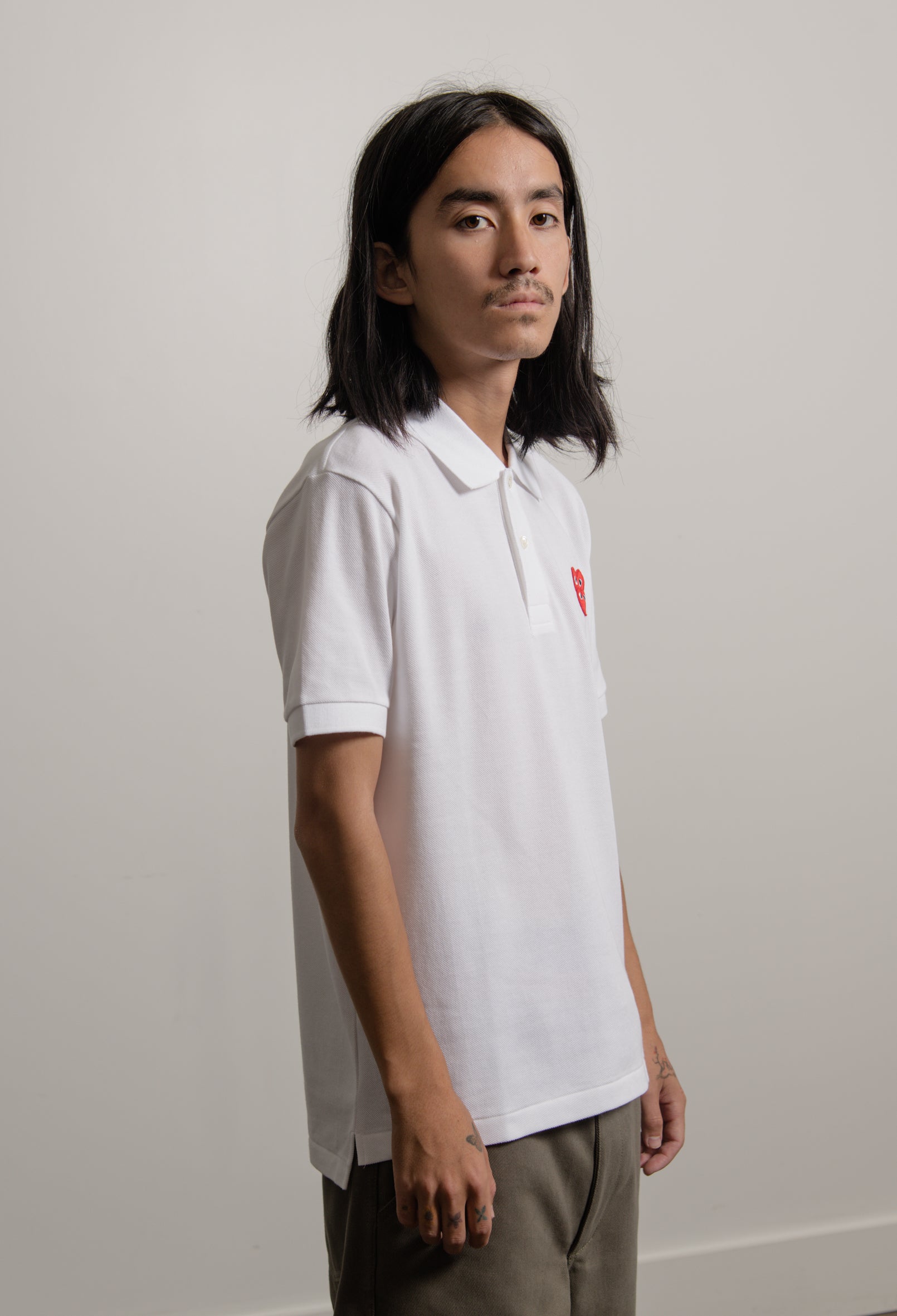Layered Double Emblem Polo White/Red T290