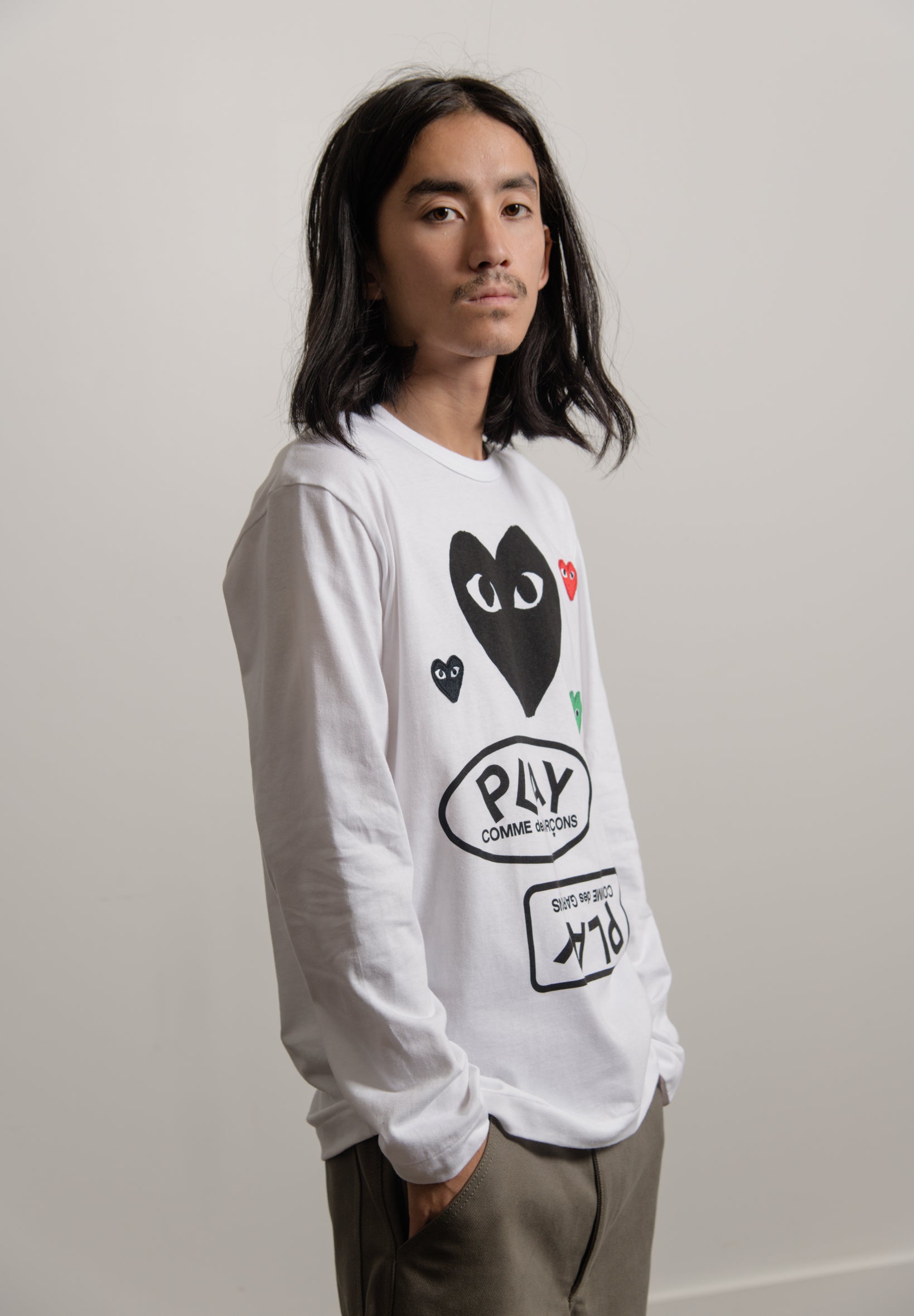 Long Sleeve Multi Emblem Tee White/Black T286
