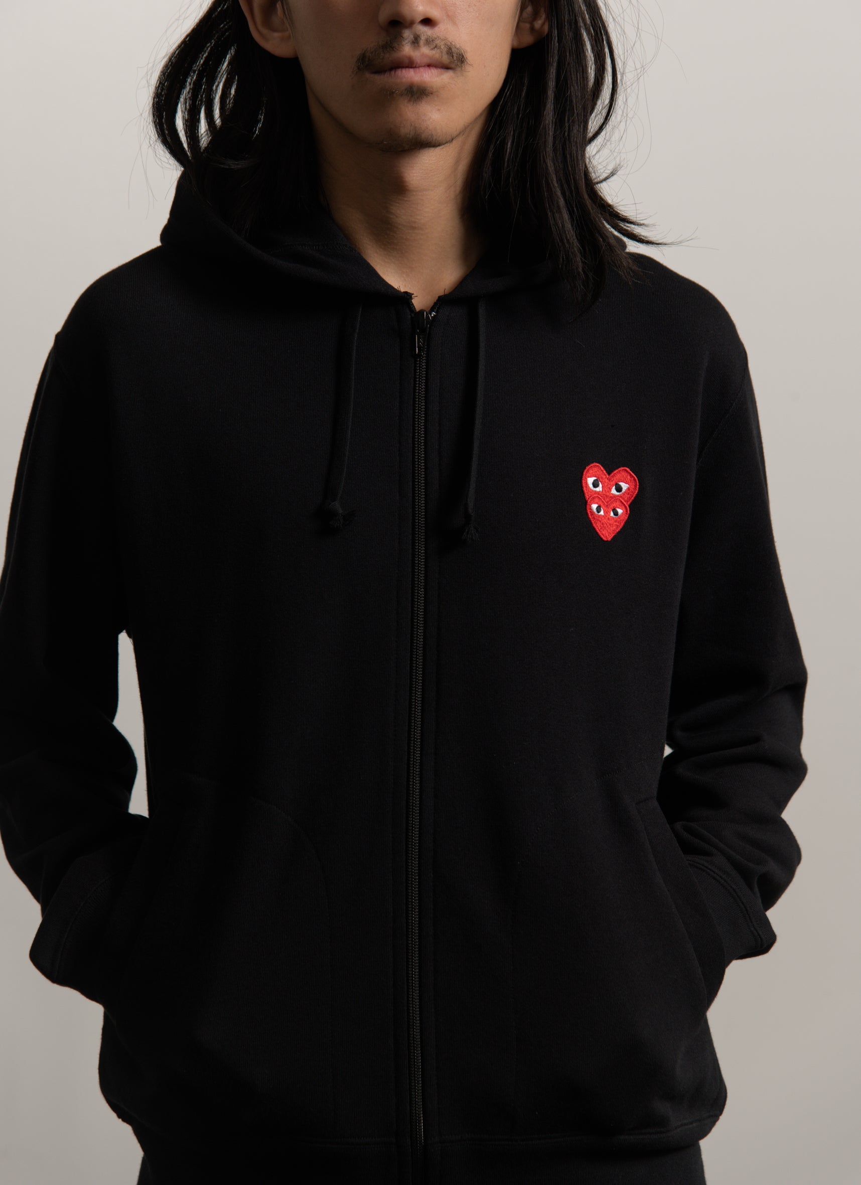 Layered Double Emblem Zip Hoodie Black/Red T294