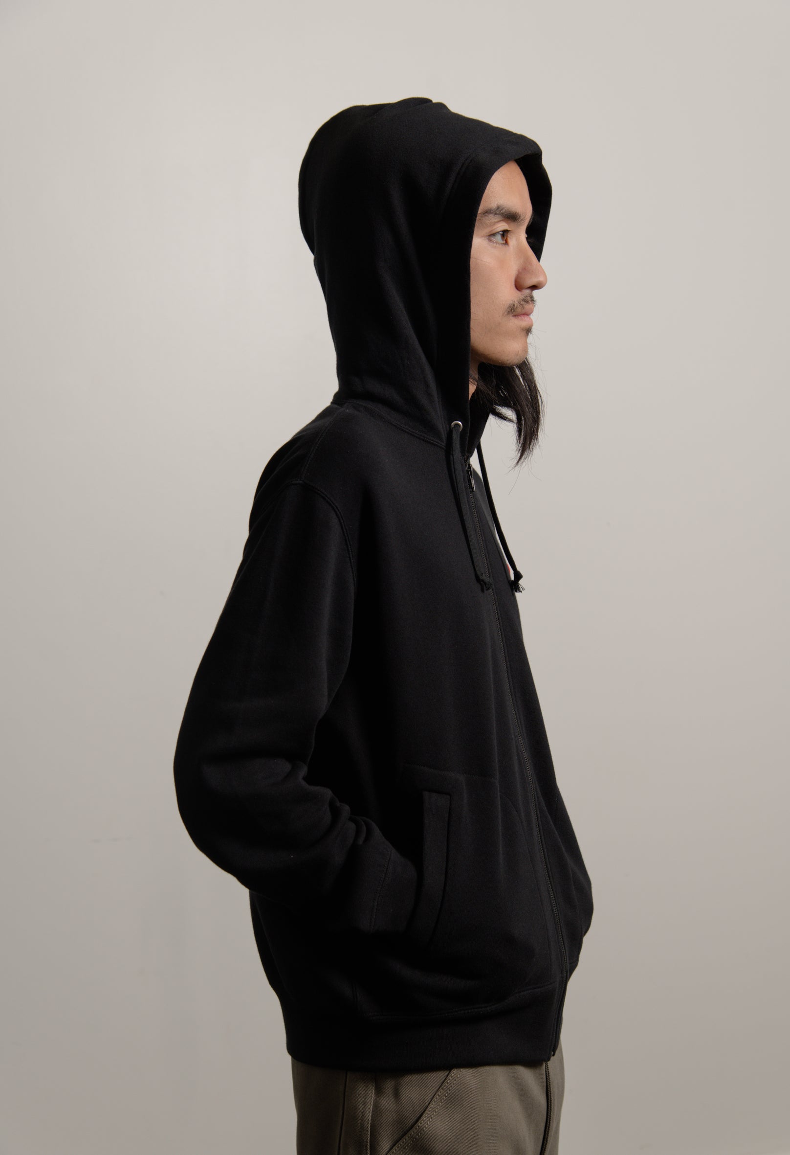 Layered Double Emblem Zip Hoodie Black/Red T294